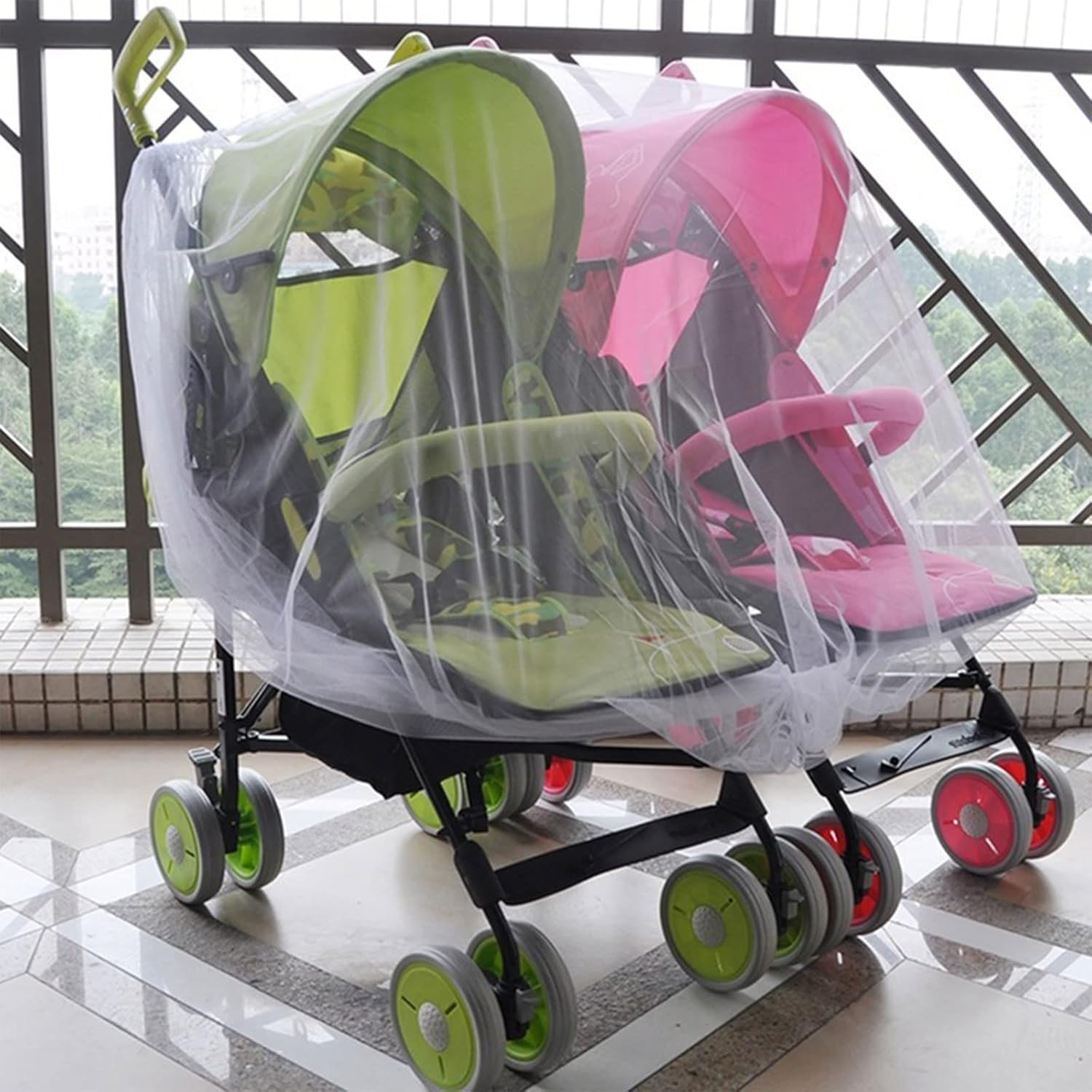 REDYY Double Stroller Mosquito Net, Ultra-Fine Mesh, Elastic Closure, Tulle Material, Universal Size image number 1