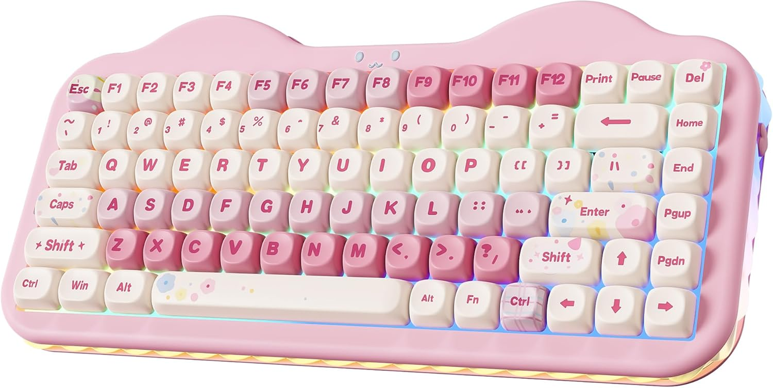 YUNZII C75 Wireless Mechanical Keyboard, 75% Layout Hot Swappable Creamy Keyboard NKRO, PBT MOA Keycaps RGB Backlit Gasket Mount,Cake Design BT5.0/2.4G/USB-C for Win/Mac/Gaming (Pink, Milk V2 Switch)