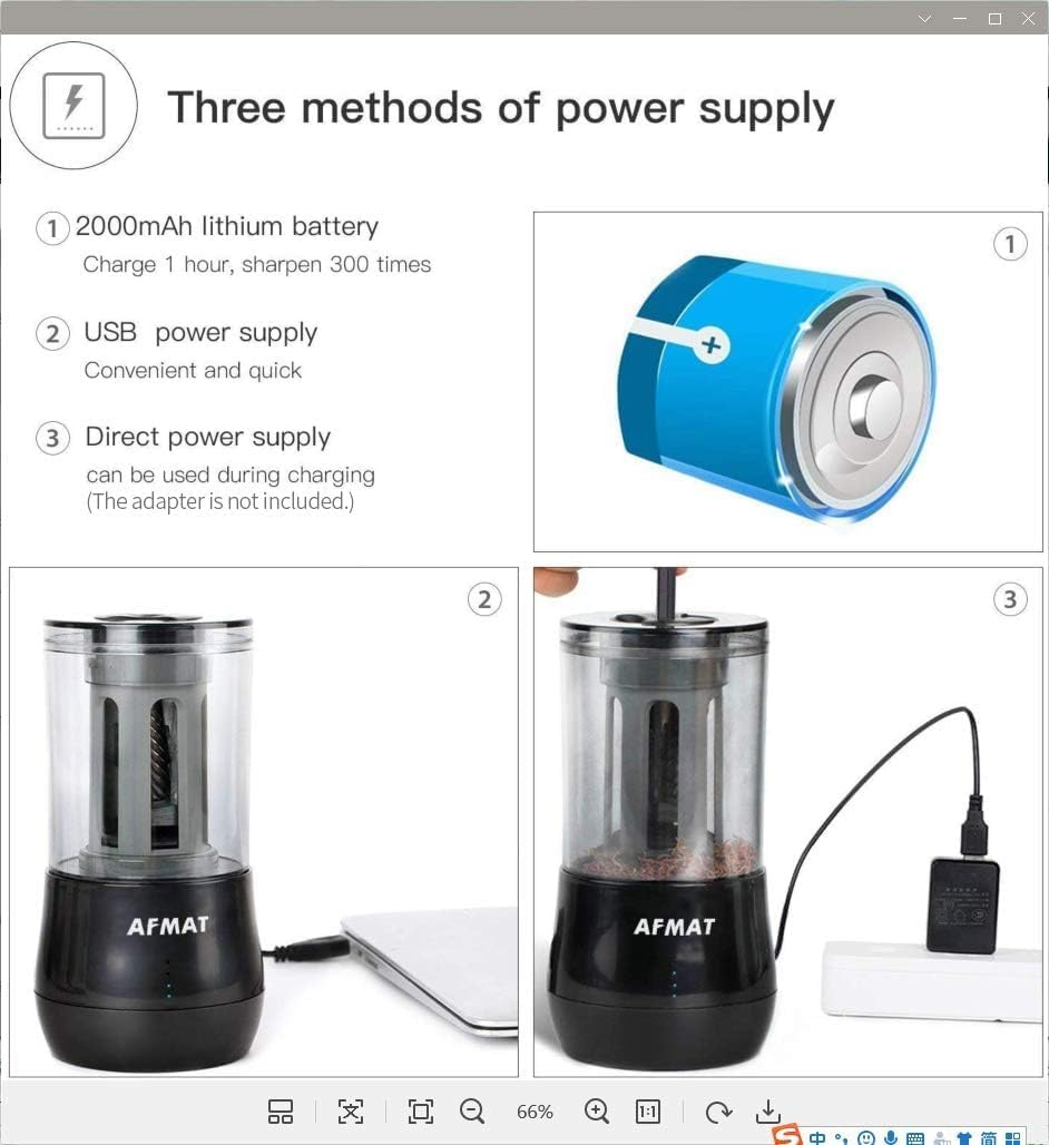 AFMAT Long Point Electric Pencil Sharpener for Artist, Rechargeable Artist Pencil Sharpener for &Phi;6-8.5Mm Charcoal/Drawing/Sketching/Colored Pencils, 3 Point Options, Auto Stop, 8-25Mm Super Long Tip image number 6