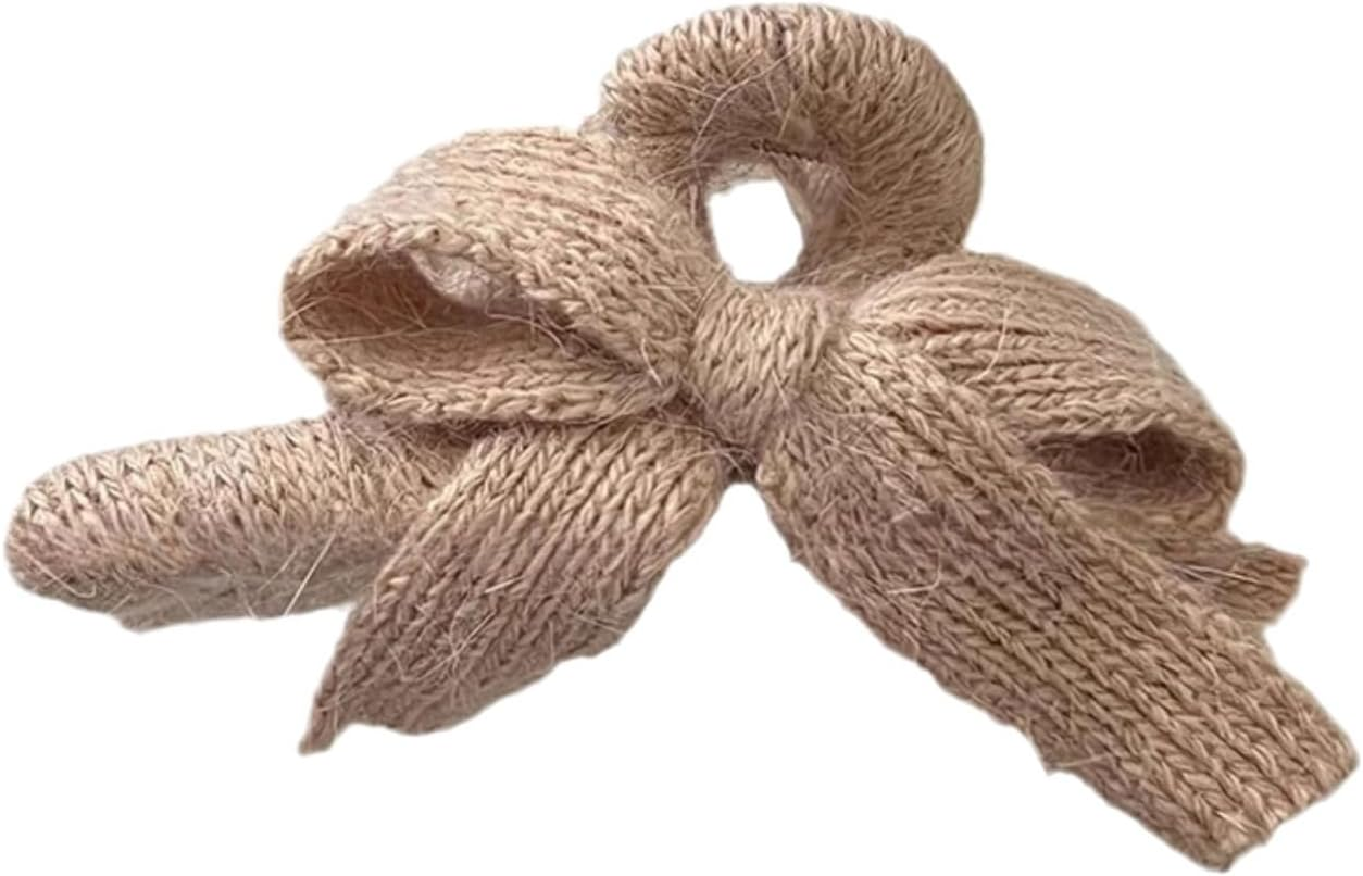 Resweky Hair Barrettes Bowknot Winter Wool Yarn Hair Clips Cute Hair Clips for Women Girls Brown image number 2