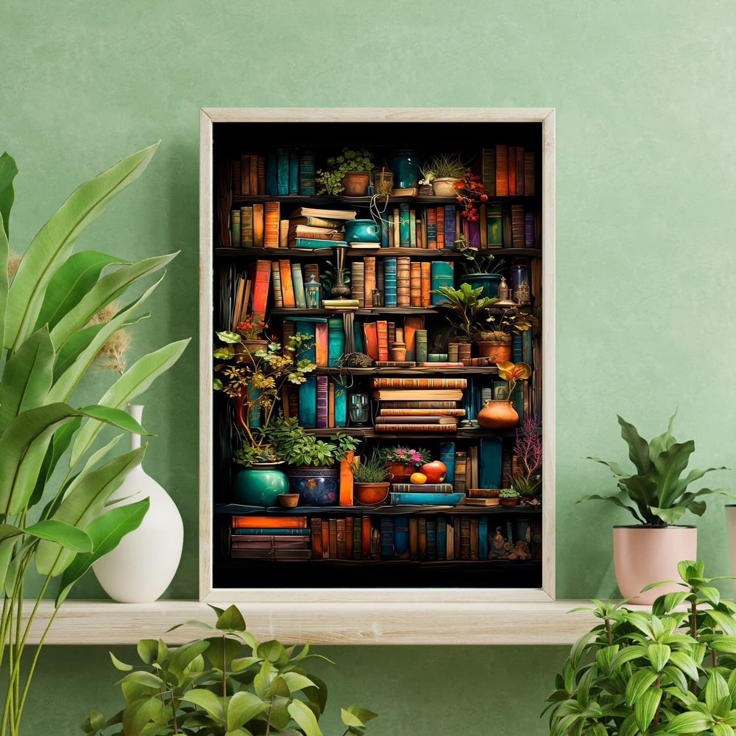 Paint by Number for Adults. Bookshelf Paint by Numbers for Adults Beginner Drawing Paintwork with 3 Paintbrushes Paint Canvas Oil Painting 16&rdquo; X 20&rdquo; image number 1