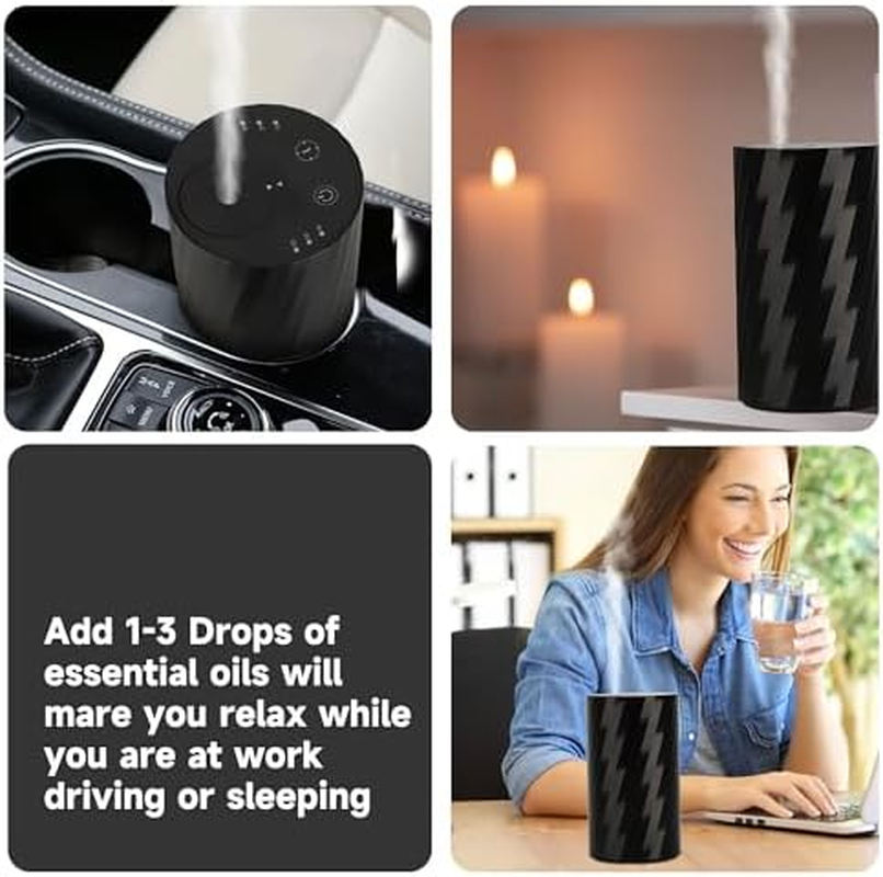 Cordless Essential Oil Diffuser for Home Bedroom Small Mist Waterless Oil Diffuser 20Ml Capacity Battery Operated 3 Timers & Mist Levels (Diagonal Stripe) image number 2