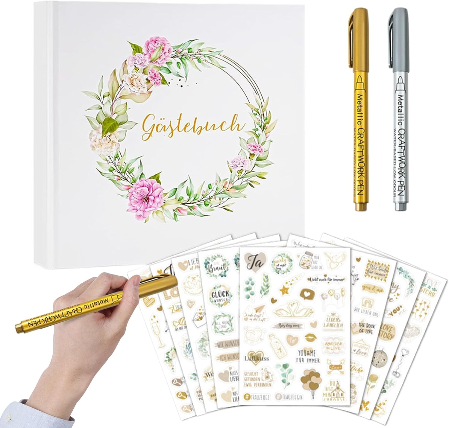 Elegant Wedding Guest Book Scrapbook with Stickers &ndash; Reception Signature Sign-In Book for Graduation, Baby Shower, Birthday, Retirement, and Special Events | Keepsake Memory Album image number 2