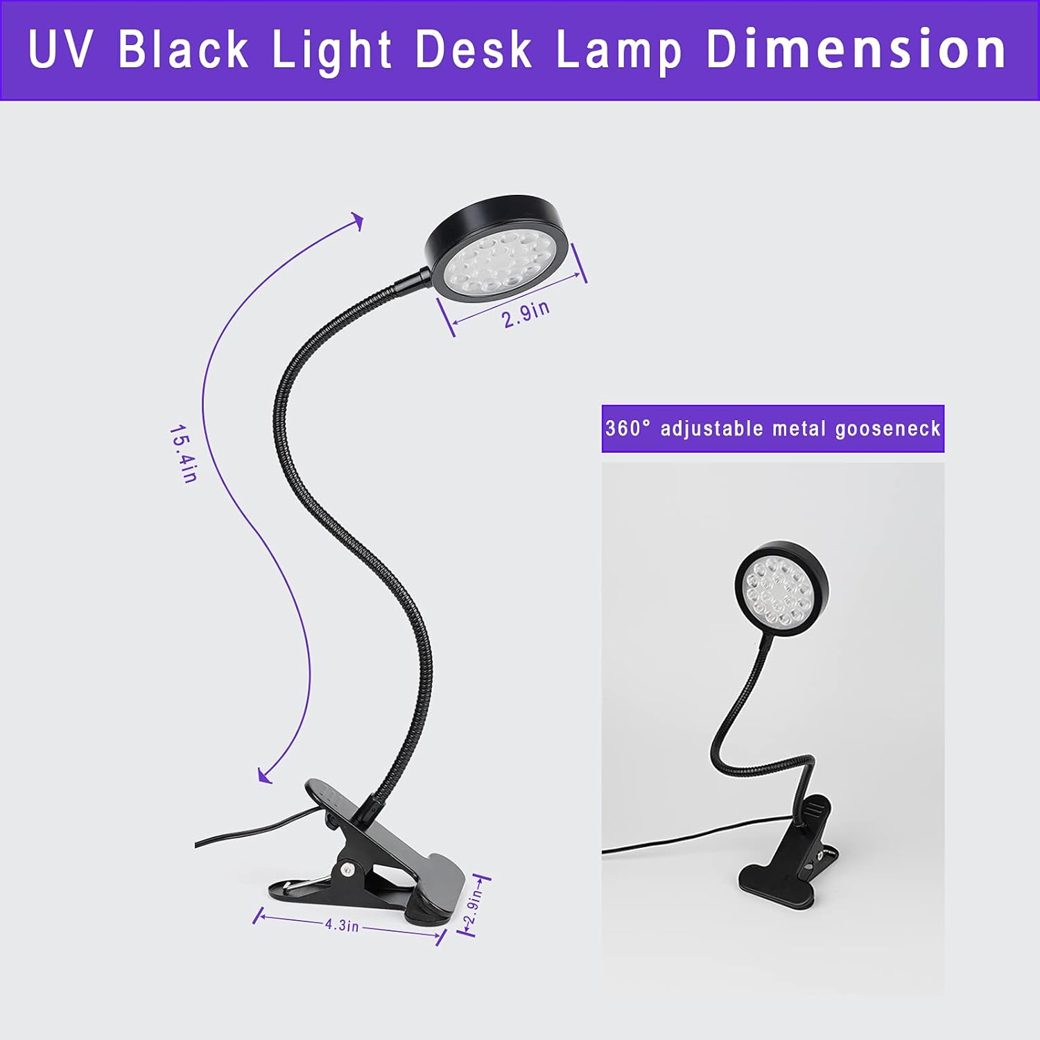 UV Black Light Curing Lamp - Gooseneck UV Light for Resin Curing, USB 1.5M 5W Black Lights with Clamp, Wavelength 395Nm, Bendable Blacklight with Clip Perfect for Nail Polish, UV Glue Curing image number 4
