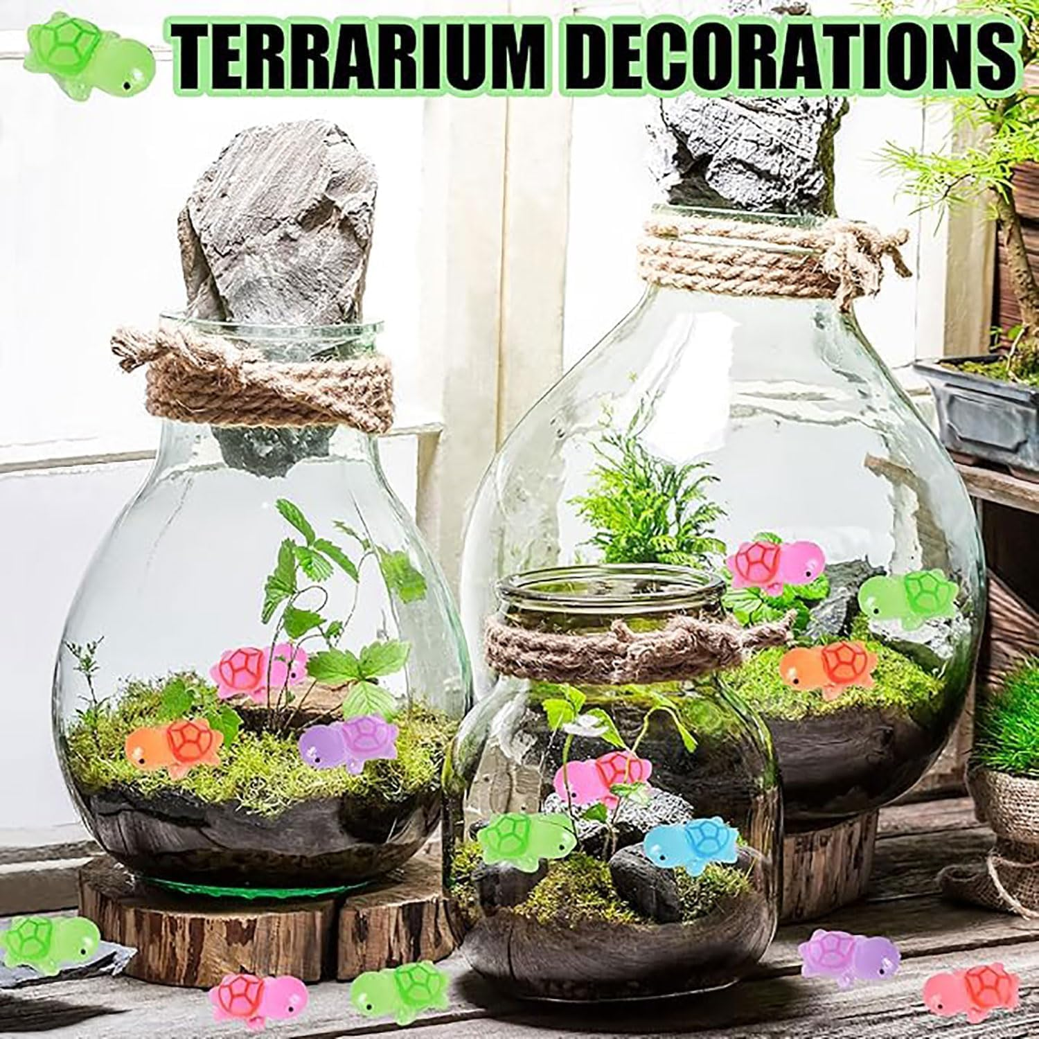 60 Pcs Miniature Sea Turtle Figurines,Luminous Mini Turtles Figurines Glow,Multicolor Mini Resin Turtle Figure Glow in the Dark,Miniature Plastic Turtles Figures for Craft, Garden Decor,(6 Colors)