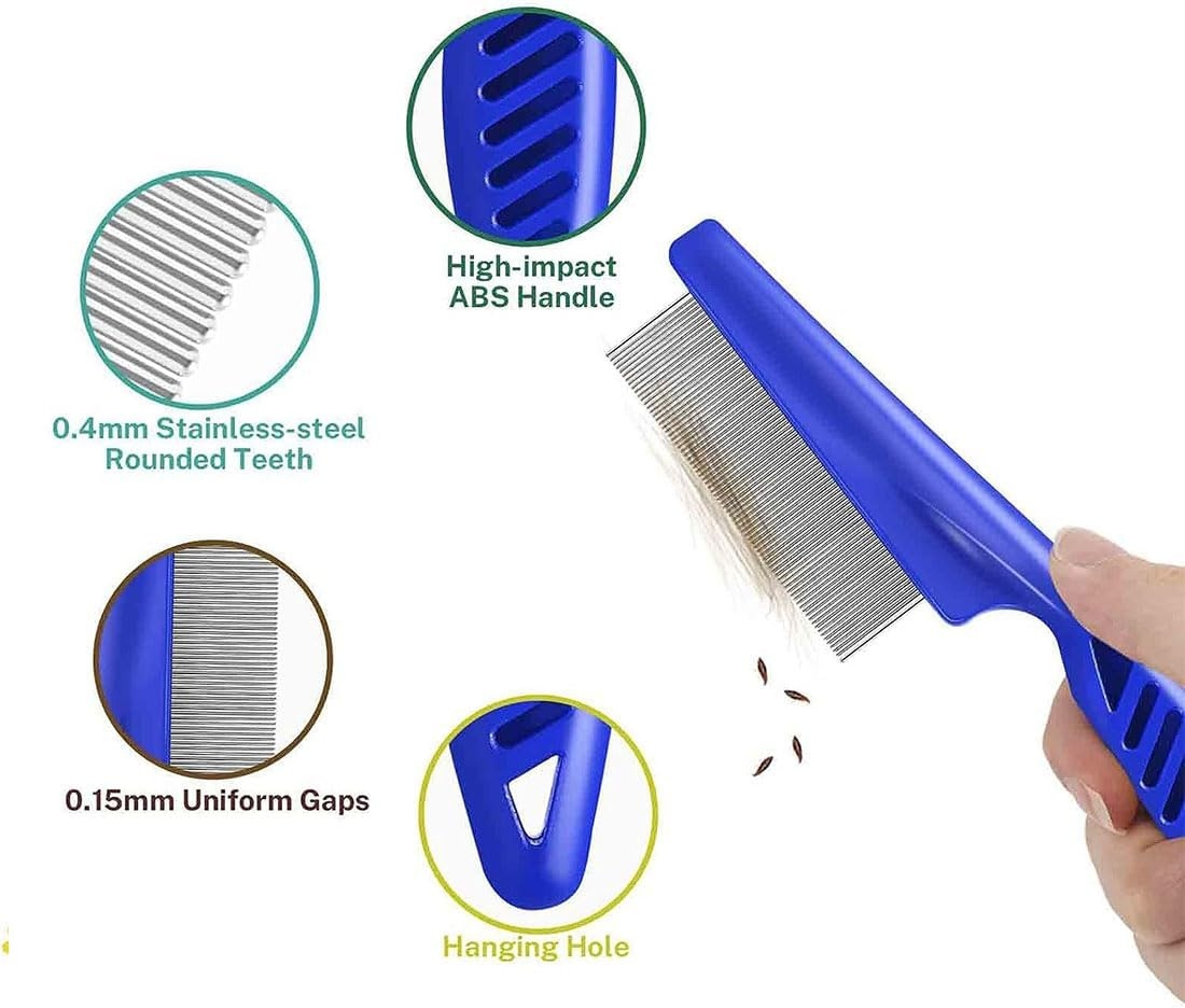 4 Pack Flea Lice Comb, Stainless Steel Flea Comb for Cats Dogs, Professional Dog Grooming Kit with High Strength Teeth, Tear Stain Remover for Small, Medium & Large Pets image number 2