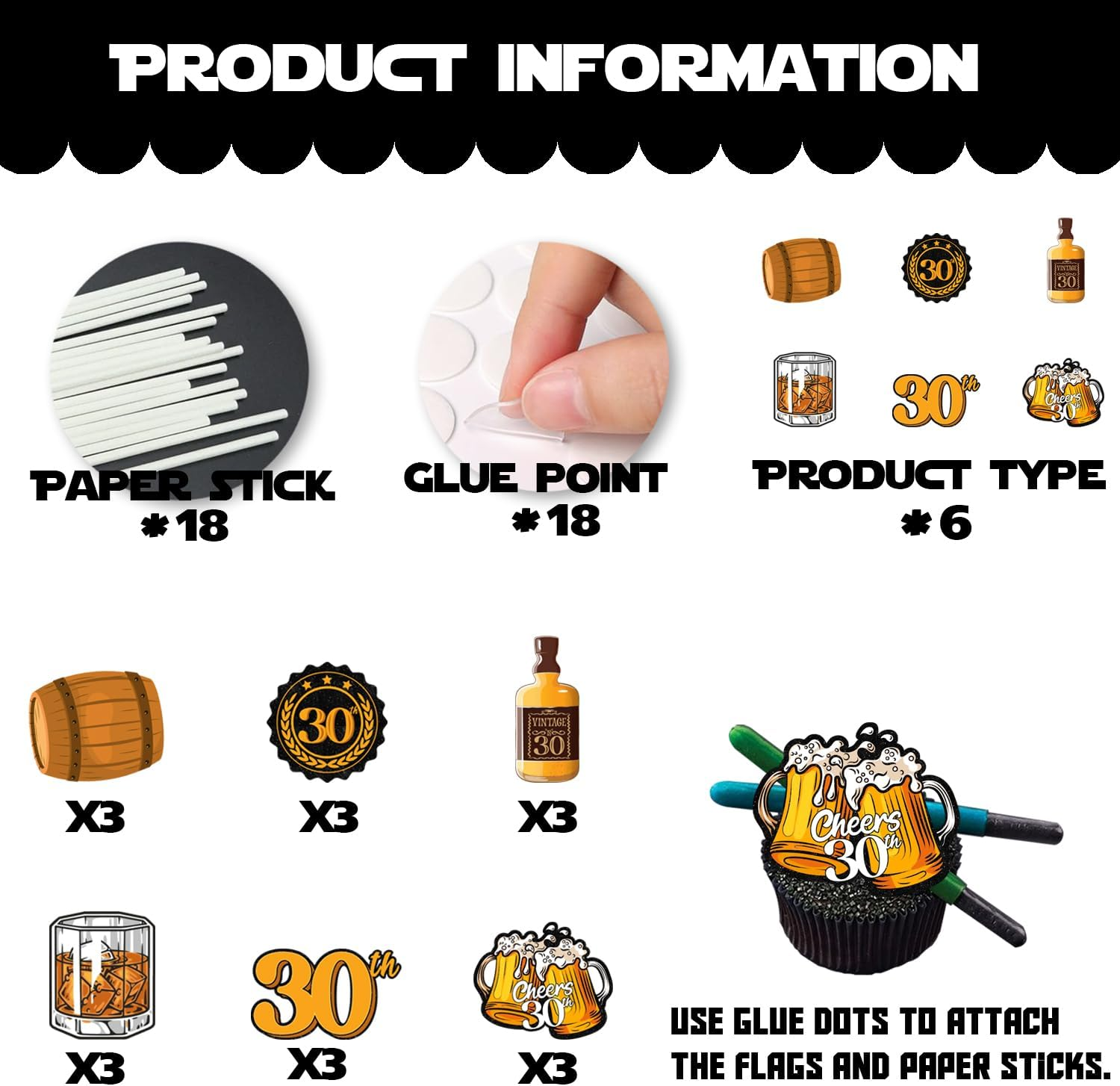 S-Cp-1030Ice Cream Fruit Dessert Cupcake Topper Colorful Glitter Happy Birthday Sensory Pop Game Theme Decor Supplies Baby Shower Boys Girls Birthday Party Decorations image number 6