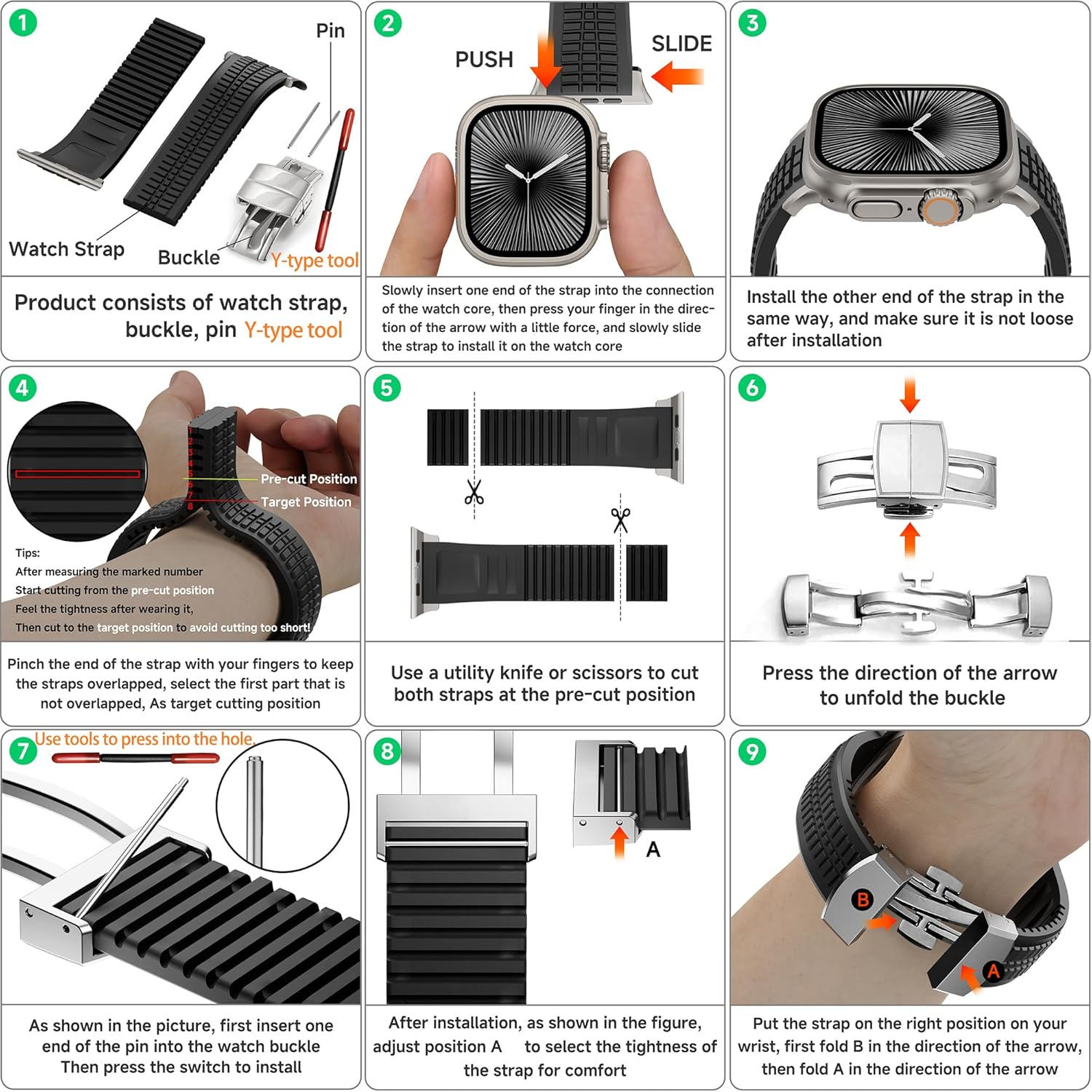 SEURE FKM Strap for Apple Watch Ultra 2/1 49 Mm, Series 10 46 Mm, Series 9/8/7 45 Mm, Series SE2/6/SE/5/4 44 Mm, Series 3/2/1 42 Mm Business Sport Fluororubber Wristbands Replacement Strap for Men image number 3