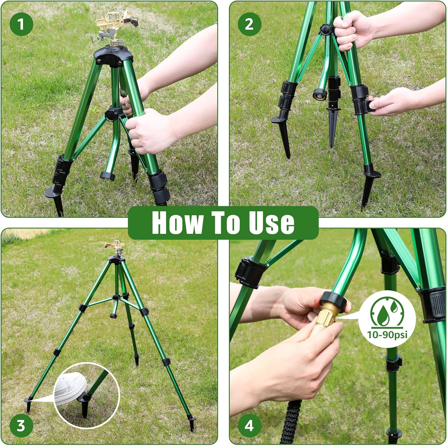 Sprinklers for Yard,Heavy-Duty Impact Sprinkler on Ground Plug Tripod Base, 360 Degree, 0-43 Feet Large Area Coverage Yard Sprinklers, Adjustable Height 16-37&rdquo; Water Sprinkler for Lawn image number 1