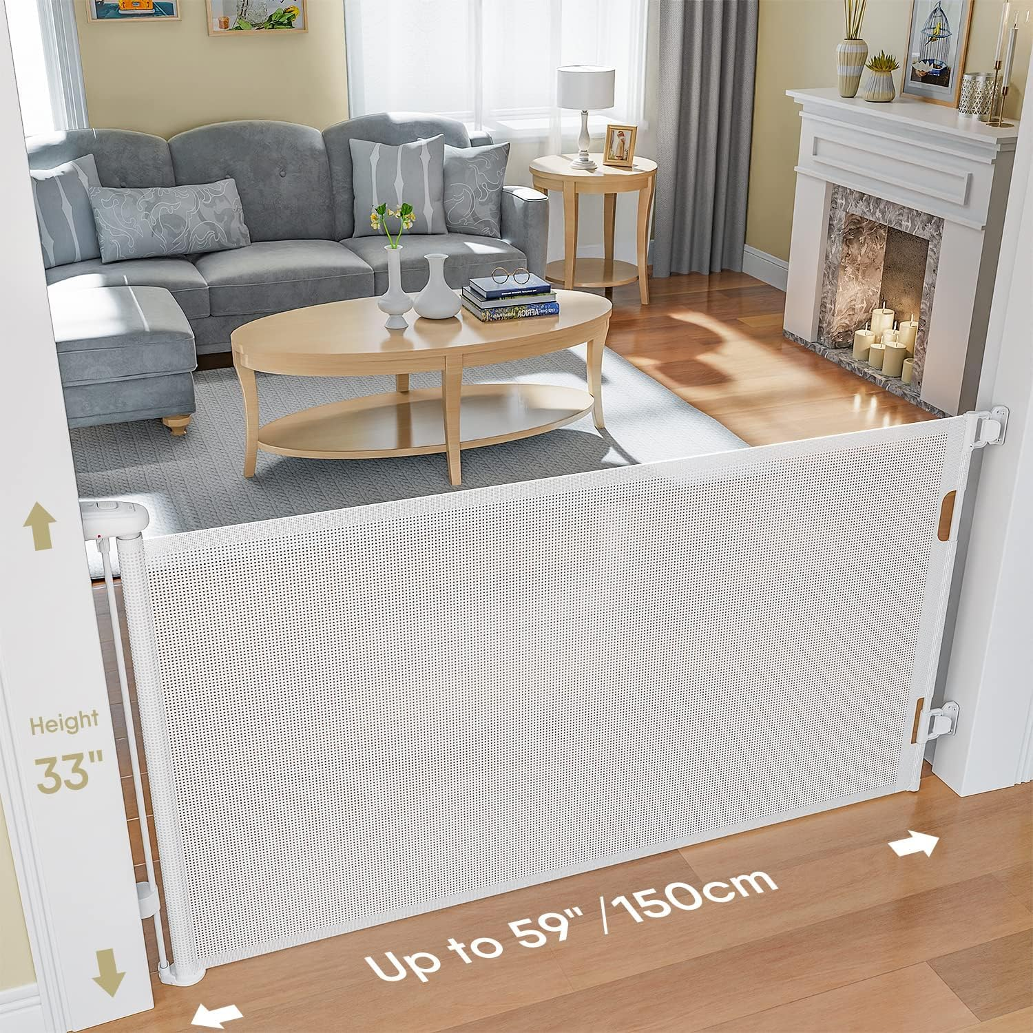 Retractable Baby Gate for Stairs, 33" Tall Expands 70" Wide Ideal Safety Solution Dog Gate for Stairs Doorways Hallways Indoor/Outdoor Mesh Baby Gate Retractable Screen Door(White,86Cmx180Cm) image number 2