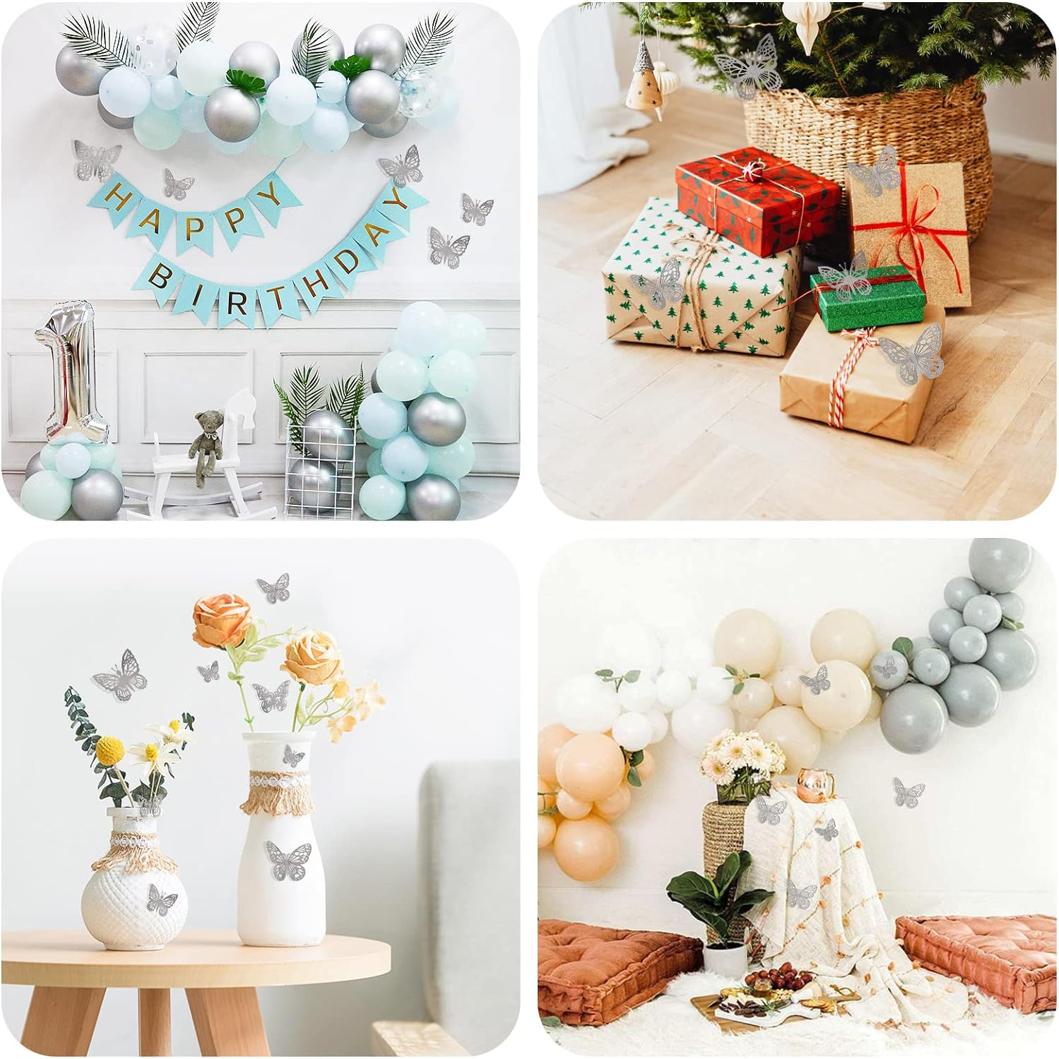 144 Pcs 3D Butterfly Wall Stickers Decor 6 Styles 3 Sizes, Silver Butterfly Cake Decorations Removable Butterfly Decals Room Wall Decor for Kids Nursery Classroom, Wedding, Party, Baby Shower - Rose Gold image number 7