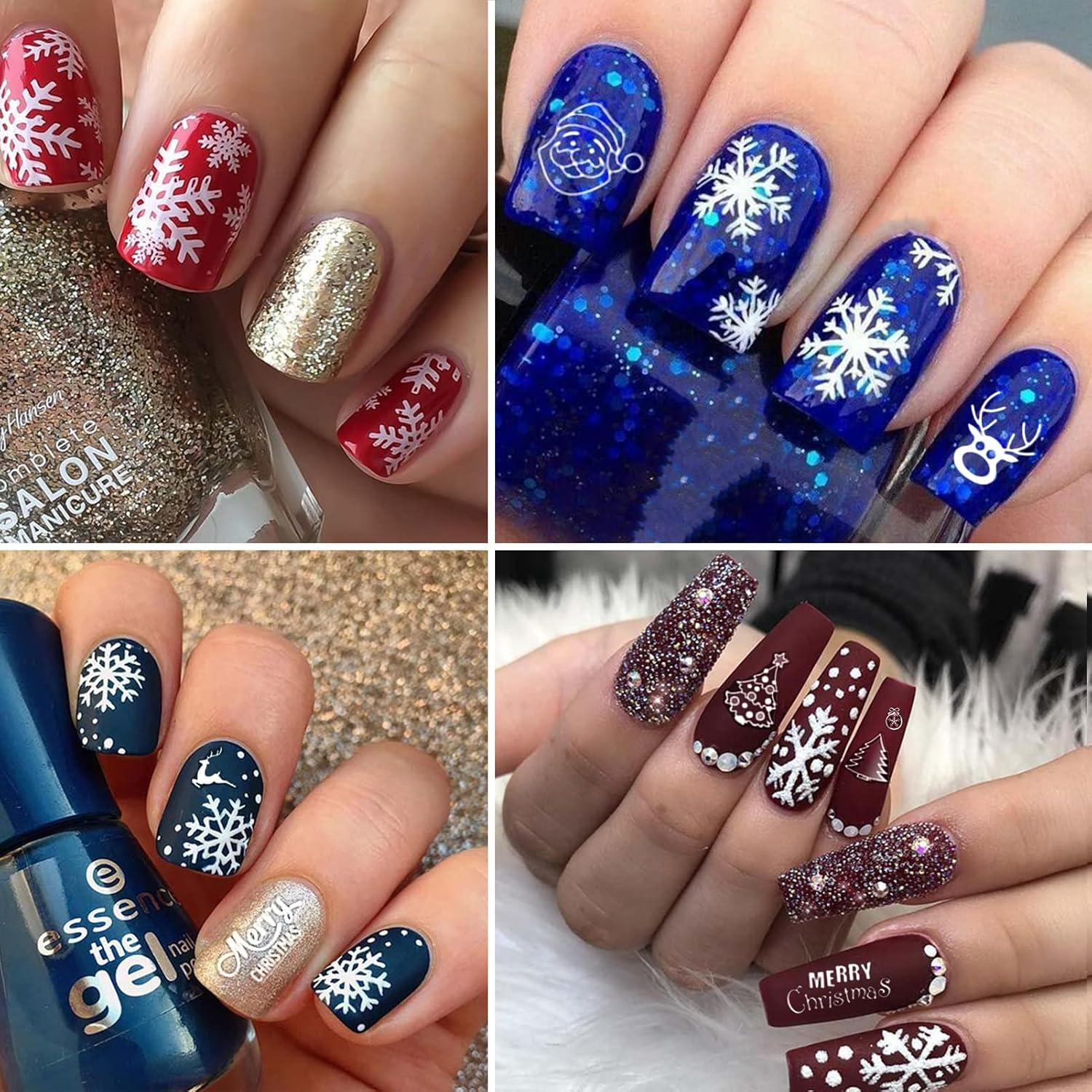 Tailaimei Christmas Nail Art Stickers Decals, Self-Adhesive White Nail Decorations Design for Santa Claus Snowflake Snowman (800 Pcs, 9Sheets) image number 5