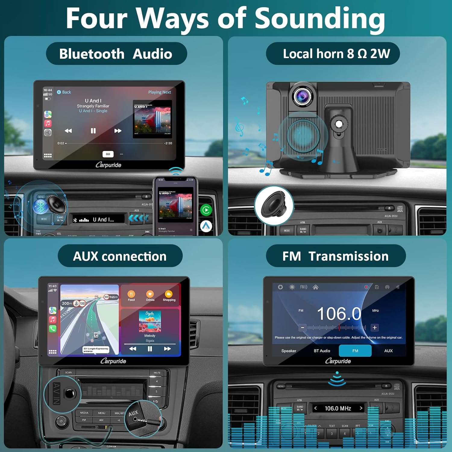 Carpuride W703 Portable Wireless Carplay & Android Auto with Dash Cam-7" HD IPS Screen, 4K Front Cam & 1080P Backup Cam, Loop Recording,Bluetooth,Mirror Link,Gps,Siri,Play Music,Dashboard Mounted image number 4