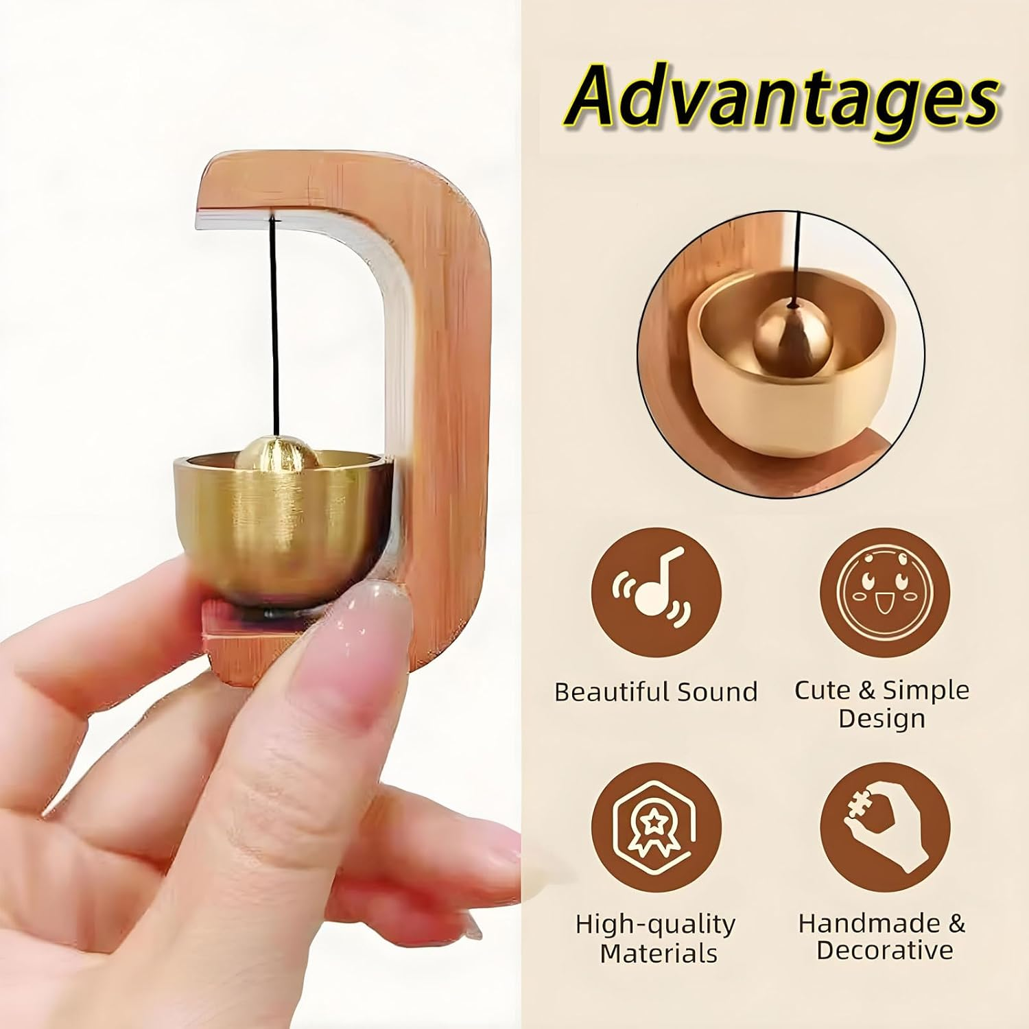 MYTOAU Shopkeepers Bell for Door Opening, Retro Magnetic Doorbell Cute Door Chime Wooden C-Shaped Doorbell Compact Wood Style Bass Reminder Widely Used for Cafe Front Door Pet Door Store Home Garden