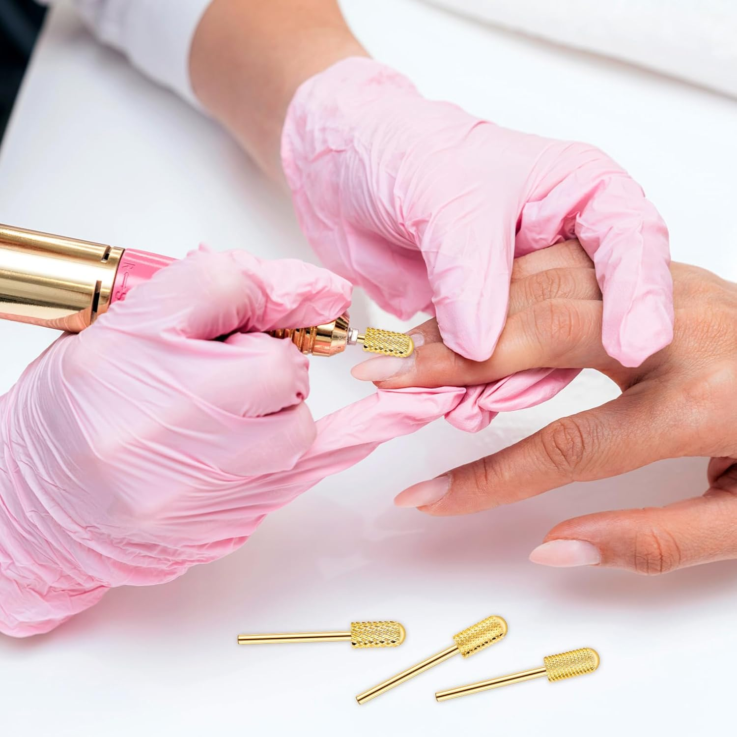 Nail Drill Bits Cuticle 3Pcs Gold Safety Bits for Nail Drill Tapered Barrel Carbide Nail Drill Bits 3 Sizes Nail Drill Bits Set for Electric Drill Manicure Pedicure Cuticle(Xc & M & XF)