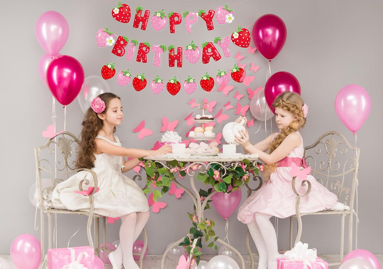 Strawberry Fruit Banners - Happy Birthday Theme Party Hanging Backdrop Decorations for Girls HBD Celebration image number 1