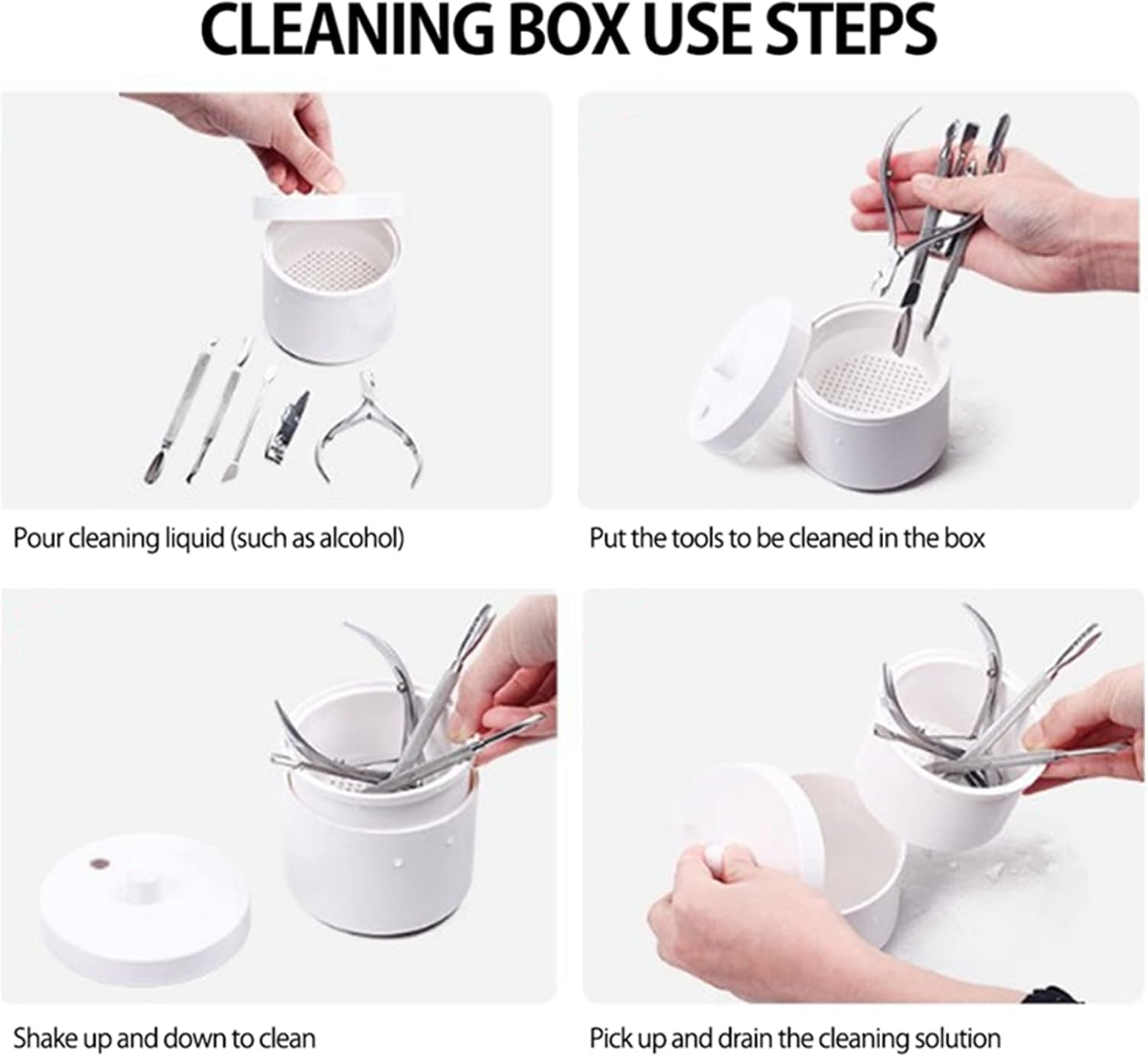 NSXAYIWE round Disinfectant Box, Durable Plastic Steriliser Pot, Practical Removable Tray and Self-Draining Basket Design, Nail Tool Steriliser image number 2