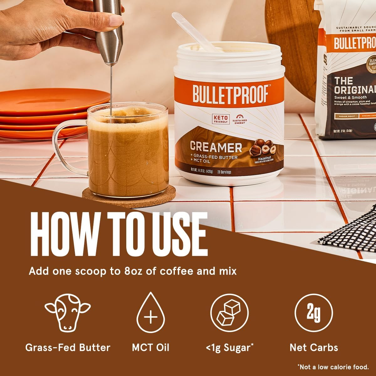 Bulletproof Hazelnut Creamer, 14.8 Ounces, Keto Coffee Creamer with MCT Oil and Grass-Fed Butter image number 1