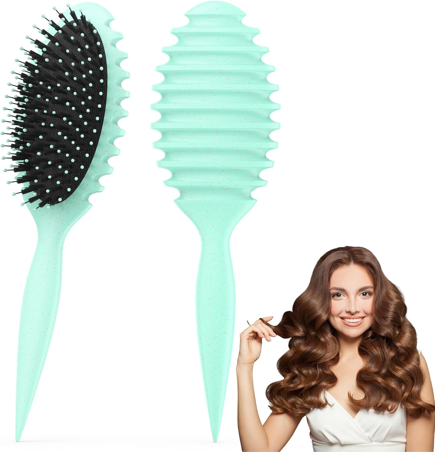 Tofitter Curl Hair Brush &ndash; Anti-Static Detangling Comb for Wet & Dry Hair, Reduces Tangles & Hair Pulling, Ergonomic Handle, Suitable for All Hair Types（Green) image number 5