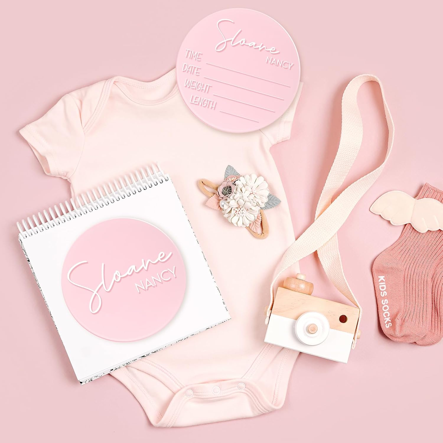 Geelin 2 Pcs 6 Inch Pink Newborn Announcement Sign for Hospital Acrylic Birth Announcement Sign Baby Name Milestone Plaques DIY with 14 Sheets Alphabet Transfer Stickers for Photo Props Baby Shower image number 3