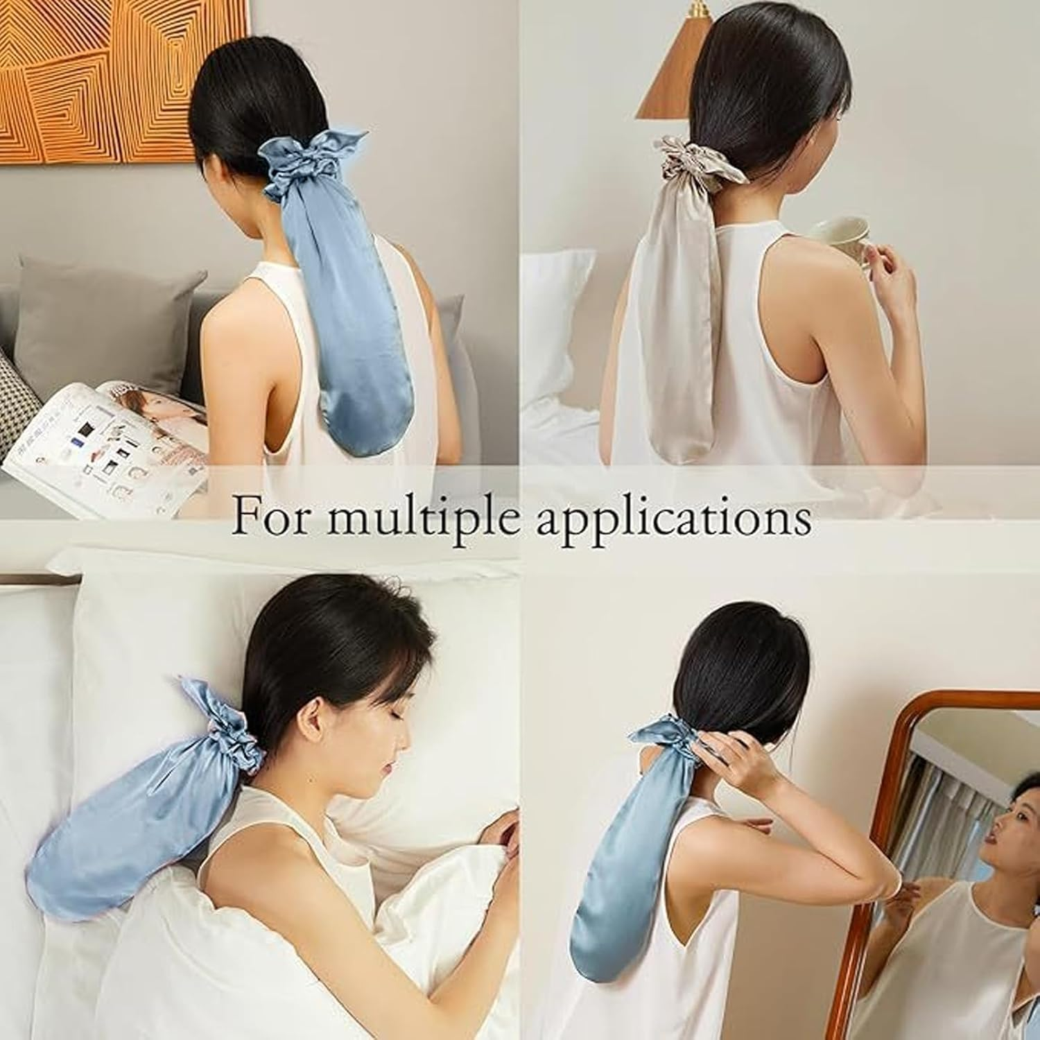 Alriedy Satin Hair Cap for the Night - 2-In-1 Sleep Cap & Headband | Silky Soft Bonnet for Sleeping for Long Hair, Curls & Straight Hair | Anti-Frizz & Non-Slip (Light Blue)