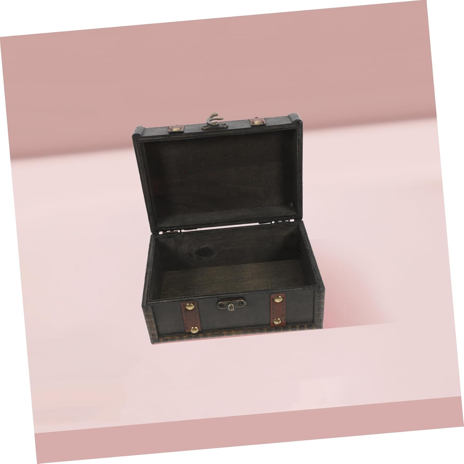Homoyoyo Small Wooden Treasure Chest Vintage Rectangular Keepsake Box with Lid for Jewelry Trinkets Storage Decorative Organizer for Home Classroom image number 1