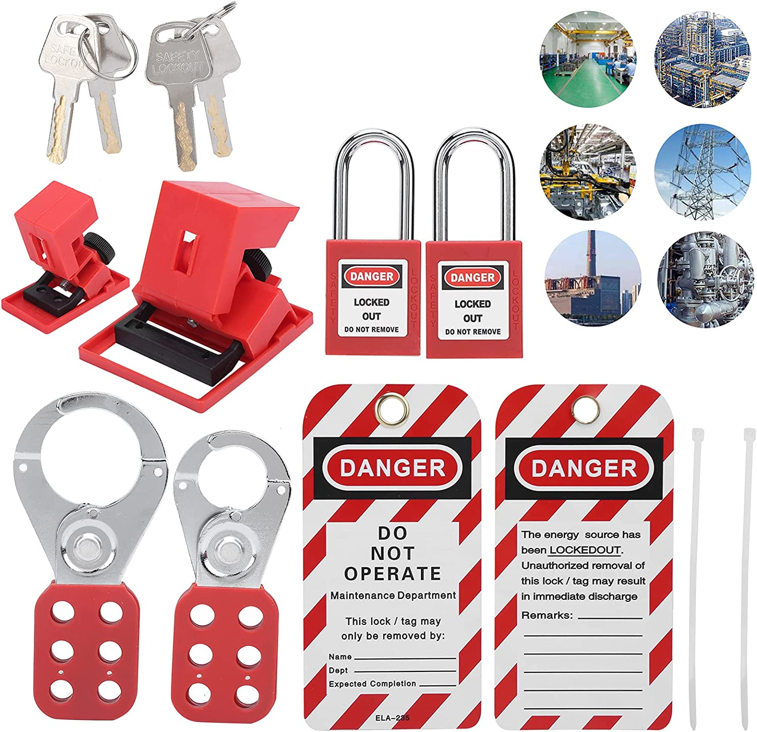 Lockout Tagout Kit, Multifunctional Clamp on Circuit Breaker Locks with Security Padlocks, Warning Tags, Portable Bag, for Electrical Safety image number 6