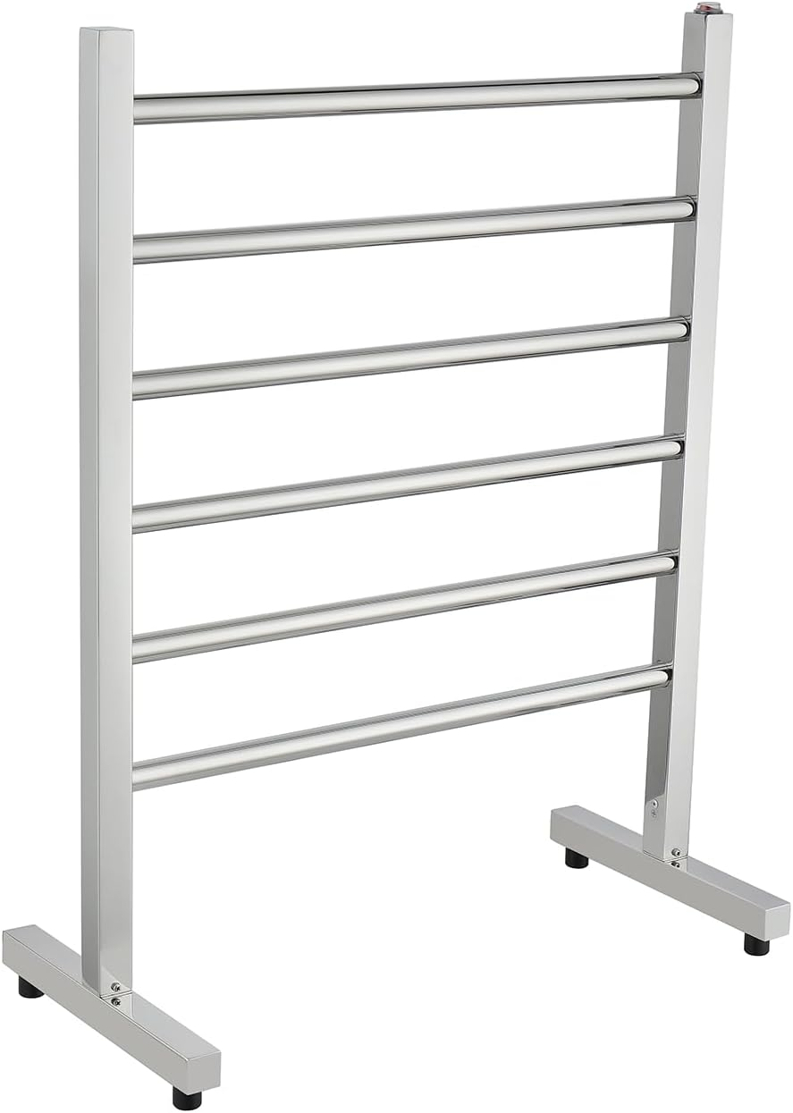 Decaura 6-Bar Freestanding Heated Towel Rail, Electric Towel Warmer with Square Tube Design, IP55 Waterproof, Stainless Steel, 600Wx795Hx300D Mm