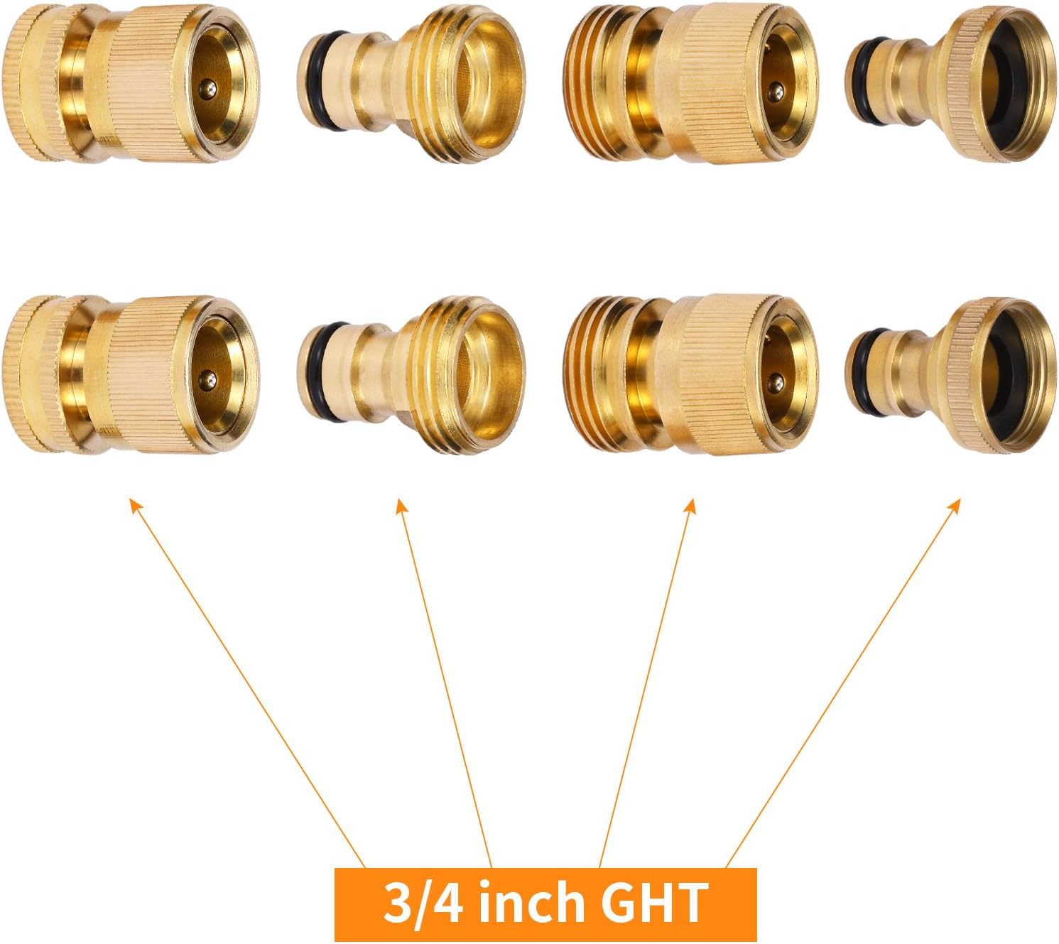 Garden Hose Quick Connect Solid Brass Garden Hose Connector Water Hose Connectors Easy Connect Fittings Standard 3/4 Inch GHT, 4 Complete Sets Female & Male, Free Washers & Gaskets image number 3