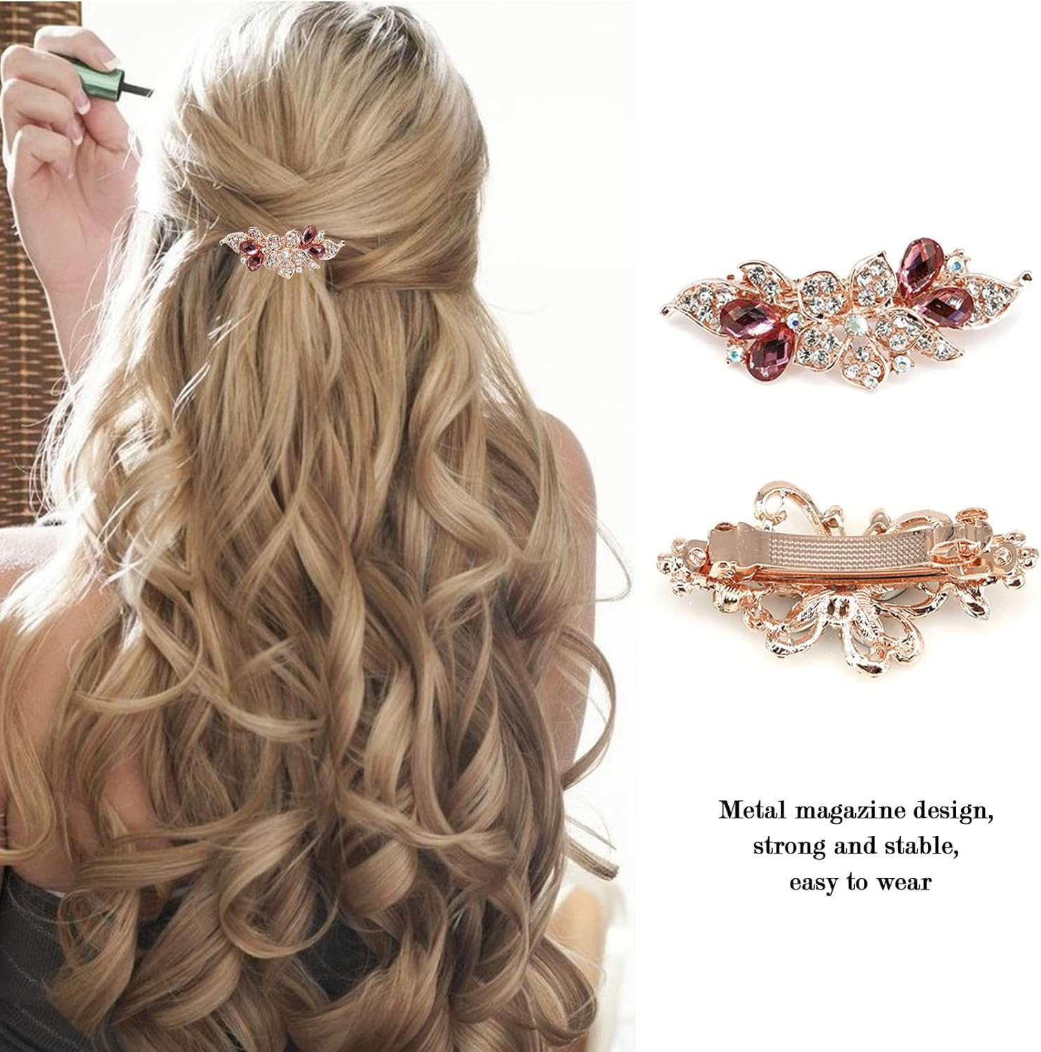 Claw Clips,Metal Hair Clips,Rhinestone Hair Clips with 2 Claw Clips and 2 Hair Barrettes,Beautiful Hair Accessories for Woman image number 5