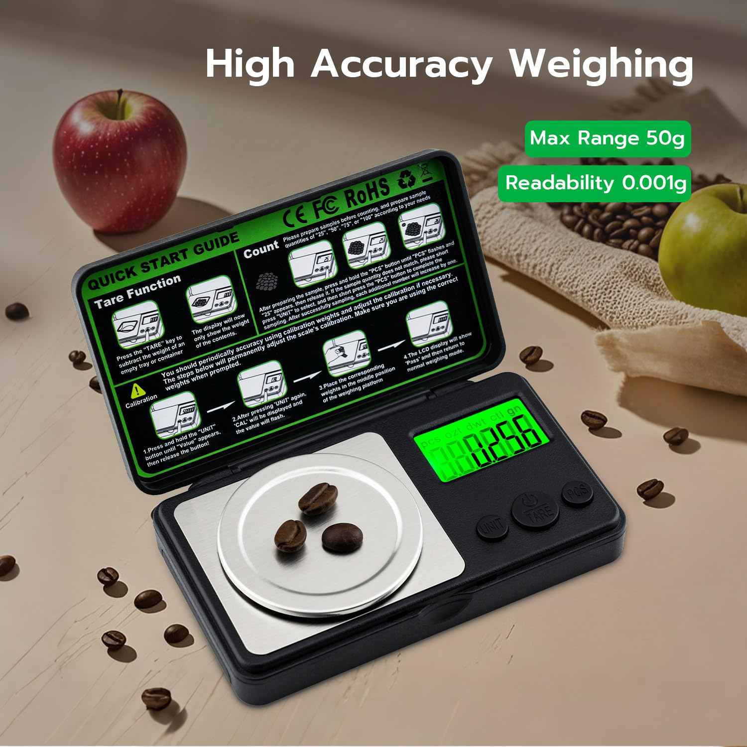 Mcbazel Digital Milligram Scale 50G/0.001G Precision Pocket Scale,7 Units, Tare & Calibration,Jewelry Gold Gram Scale,Backlit Lcd,Cal Weight Included image number 3