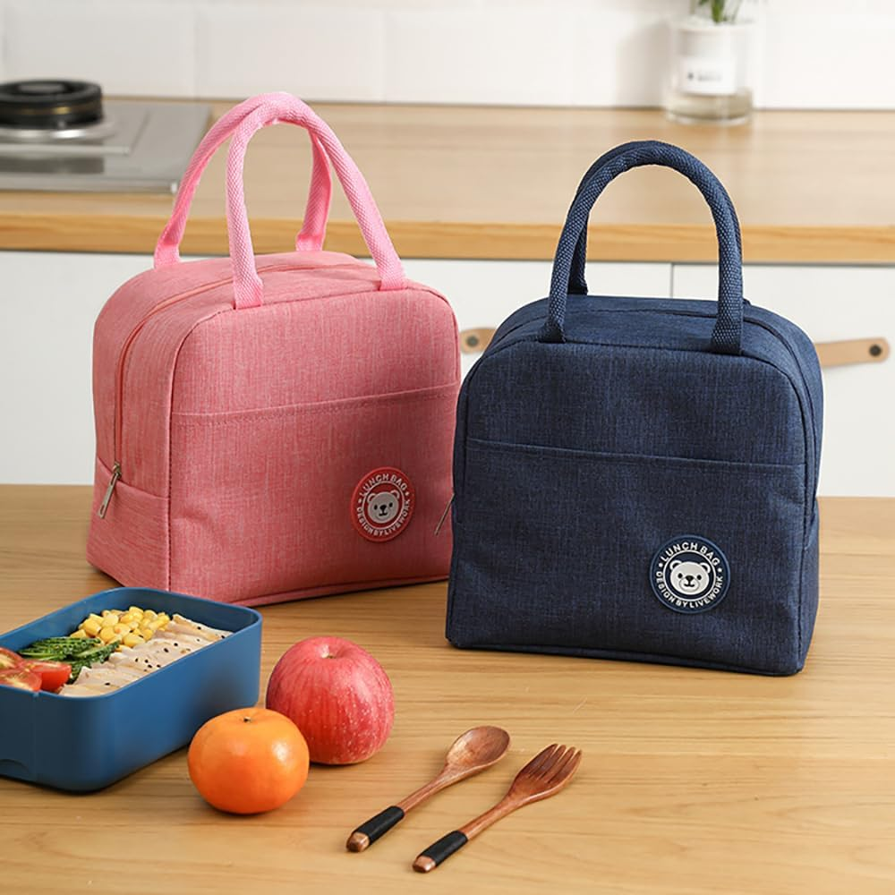 Tongke Insulated Lunch Bag, Portable Thermos Lunch Box Carrier, Double-Layered Insulation, Keeps Food Warm or Cold, for Office, School, and Outdoor Use (Pink)