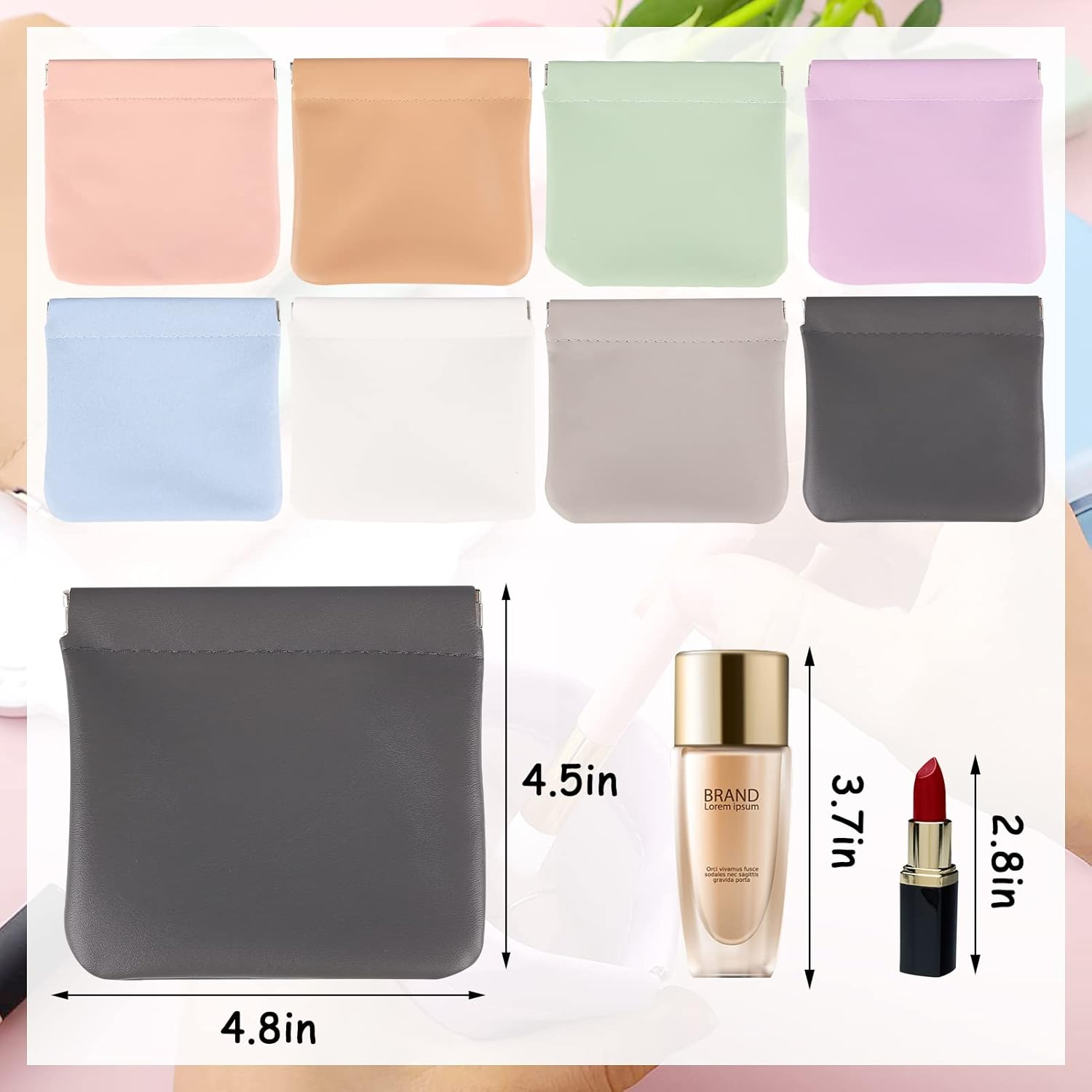 8 Pcs Lambskin Small Makeup Bag for Purse Mini Makeup Pouch Pocket Cosmetic Bag Squeeze Top Portable Travel Makeup Bag for Women Girls Cute Colorful Pouch Aesthetic Gift image number 3