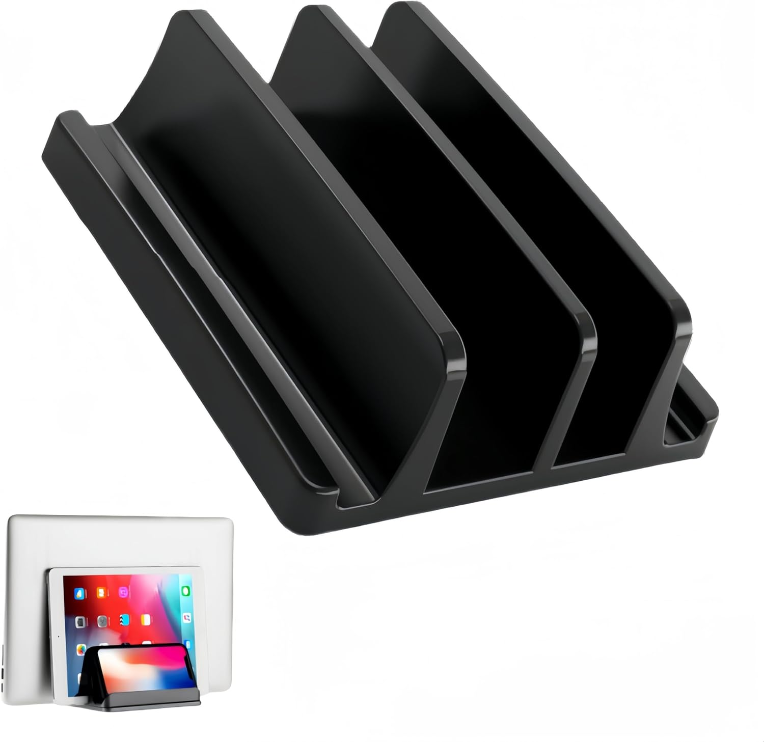 Laptop Holder, 4-Slot Vertical Laptop Stand with Anti-Slip Pads, Supports Laptops, Tablets, and More, Space-Saving, Adjustable, Multi-Device Support image number 2