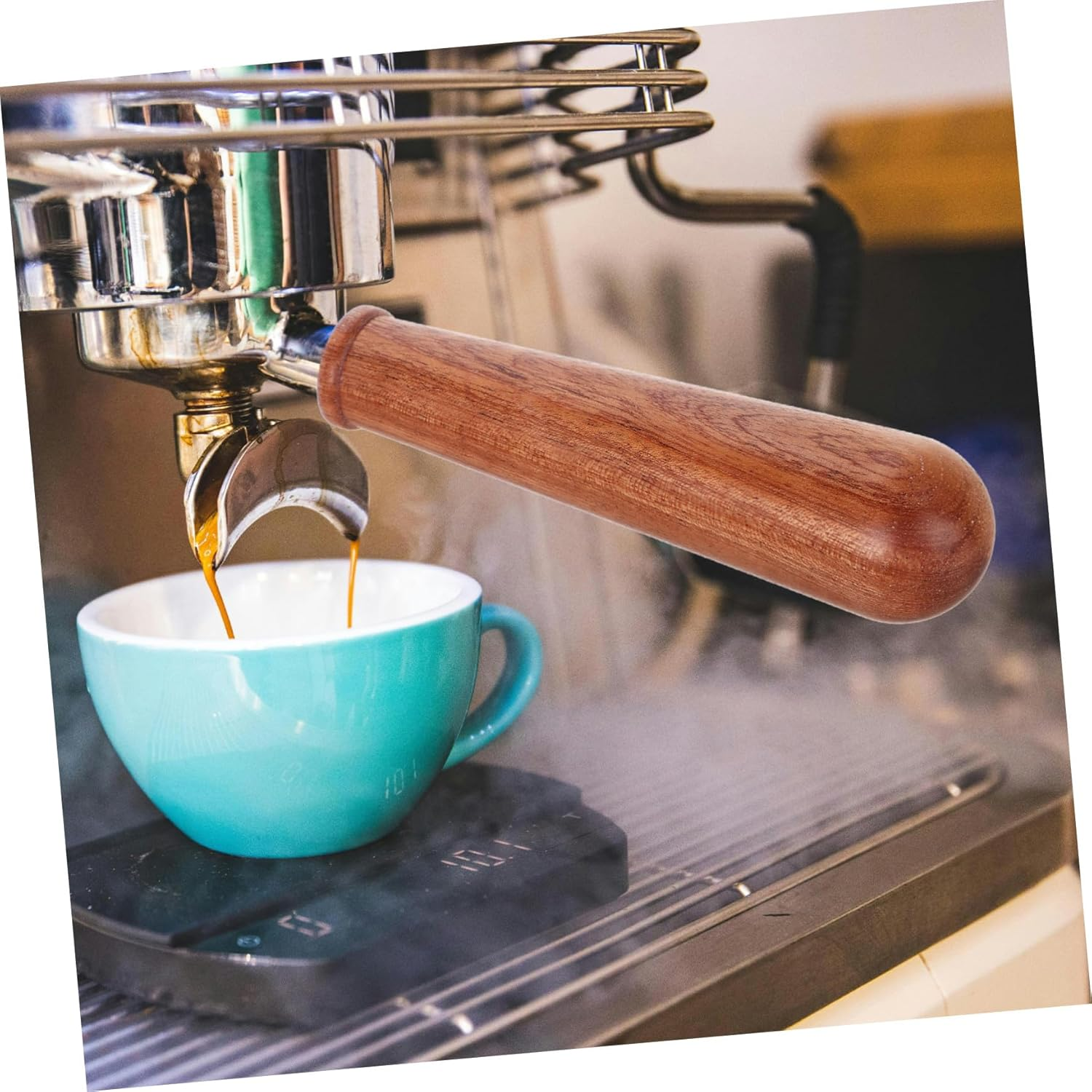MUELODSIC Italian Wooden Coffee Portafilter Handle for Espresso Machines Bottomless Design for Easy Operation Quick Disassembly for Simple Maintenance Replacement Accessory for Cafe Use