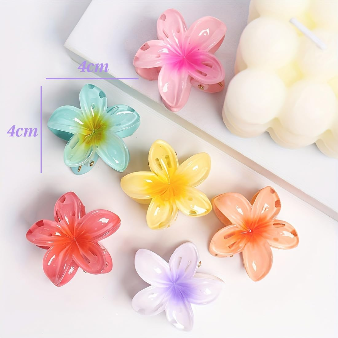 XUZOPIM Pack of 6 Flower Hair Claw Clips for Women, Preppy Flower Hair Clip, Hawaiian Plumeria Hair Clip, Hawaiian Hair Accessories for Thick Hair, Gifts for Women, Teen Girls image number 4