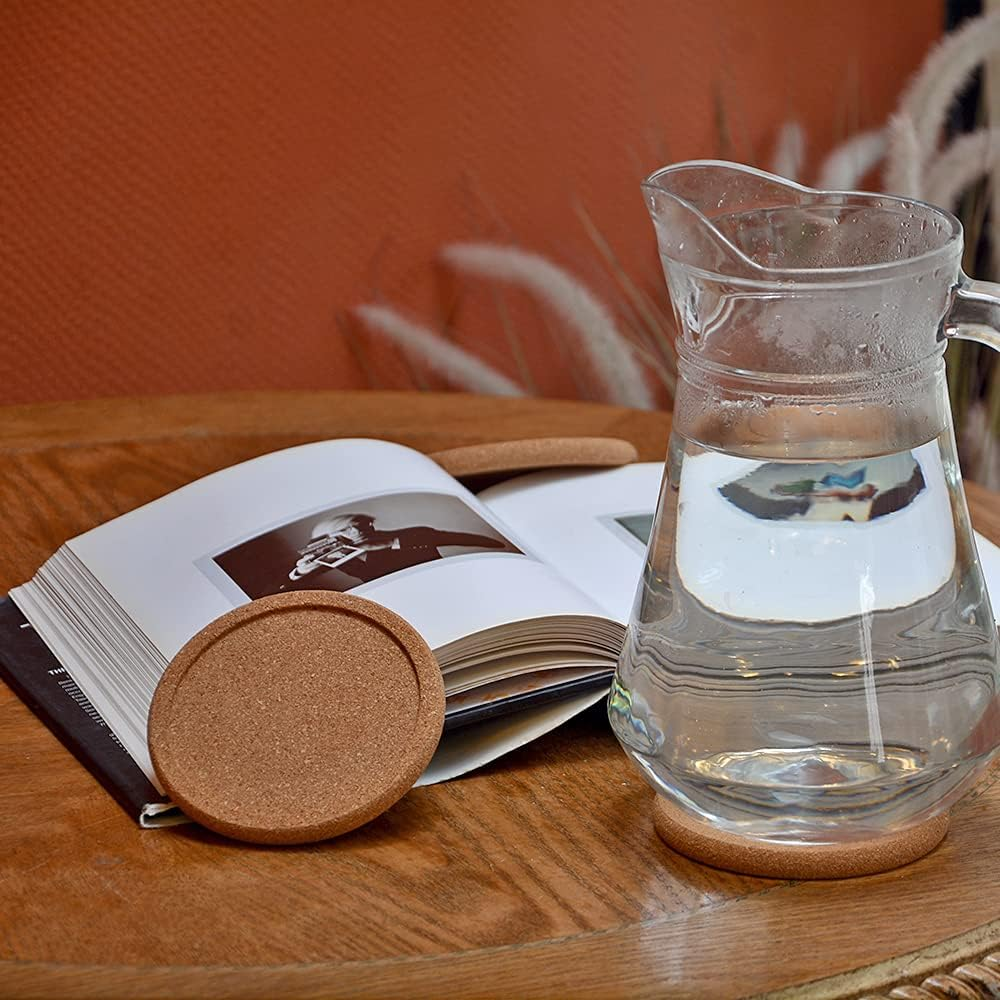 Natural round Cork Coasters for Drinks with Lip Edge Absorbent Heat and Water Resistant Reusable Durable Saucers for Bar Glass Cup/Mug Coffee Coasters (2, PCS) image number 3