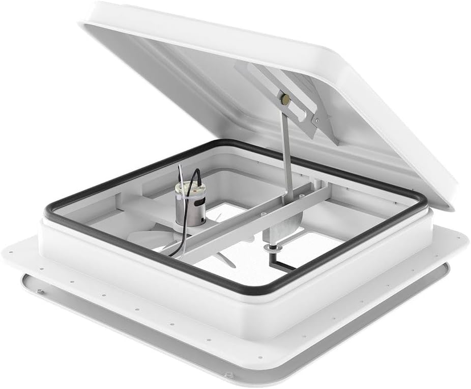 Weisshorn Caravan Roof Vent, Roofs Ventilation Fan with Lid Ultra Quiet, Hatch 12V RV Skylight Motorhome Camper Insect Resistance Heavy Duty Hinge 350X350Mm White