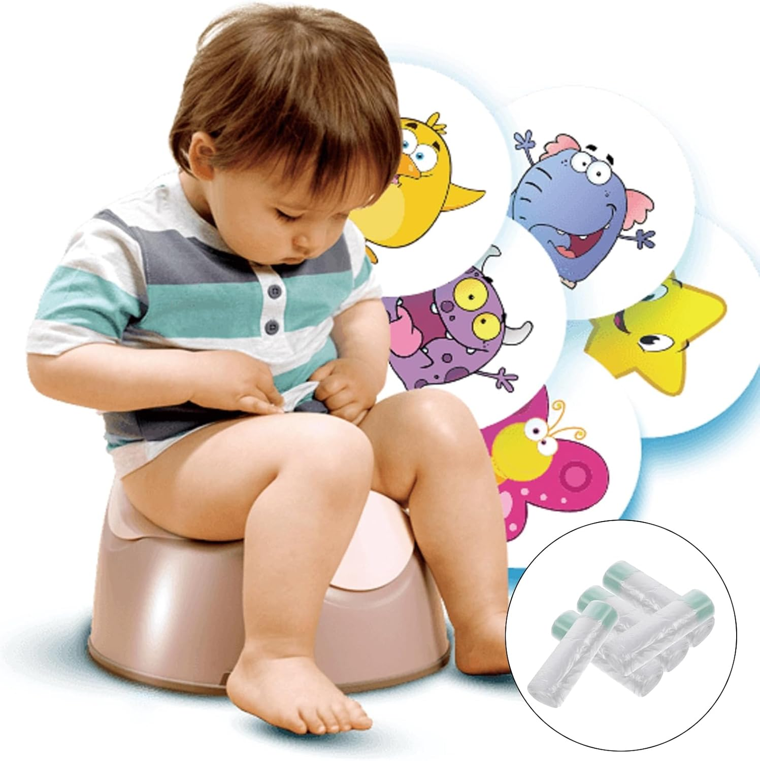 300 PCS Portable Potty Chair Liners with Drawstring,Disposable Training Toilet Seat Potty Bags for Kids Toddler Pet Outdoors 17.3X9.4 Inch Toilet Seat Cleaning Bag (15 Rolls) image number 2