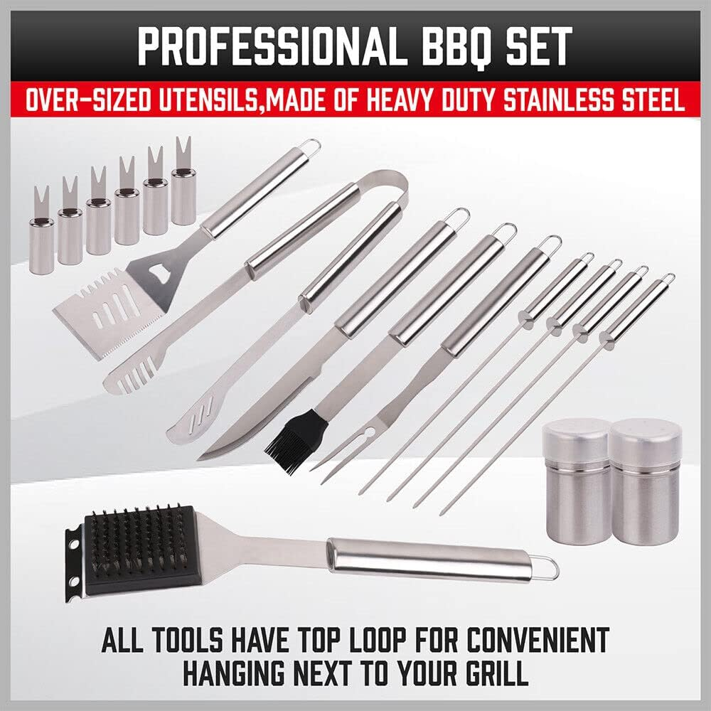 HORUSDY 18-Piece Stainless Steel BBQ Tool Set, Barbecue Grill Utensils Kit with Aluminium Case for Indoor and Outdoor Cooking (18-Piece Set) image number 2