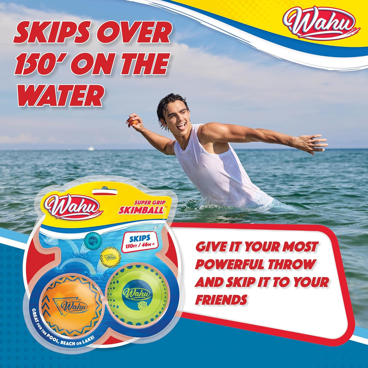 WAHU Super Grip Skimball 2-Pack Green/Orange - 100% Waterproof Ball Can Skip over 150-Feet across the Water image number 3