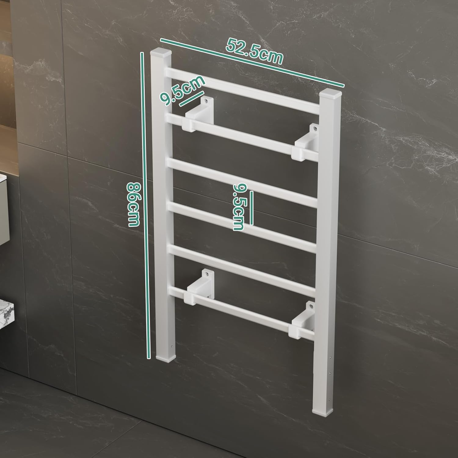 6 Bars Heated Towel Rail, Wall Mounted Towel Rack, Aluminium Electric Towel Warmer Dryer Rail Waterproof for Bathroom, Silver image number 2