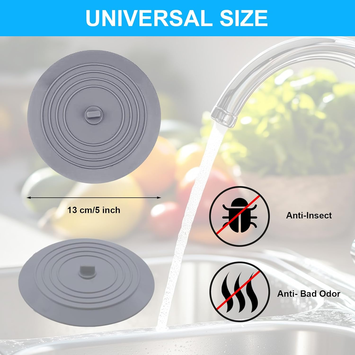 Bathtub Sink Plug, 5-Inch Tub Stopper Cover, Silicone Bathtub Plug with Flat Suction Design, Essential for Bathroom Kitchen Laundry (3 Pack) image number 6