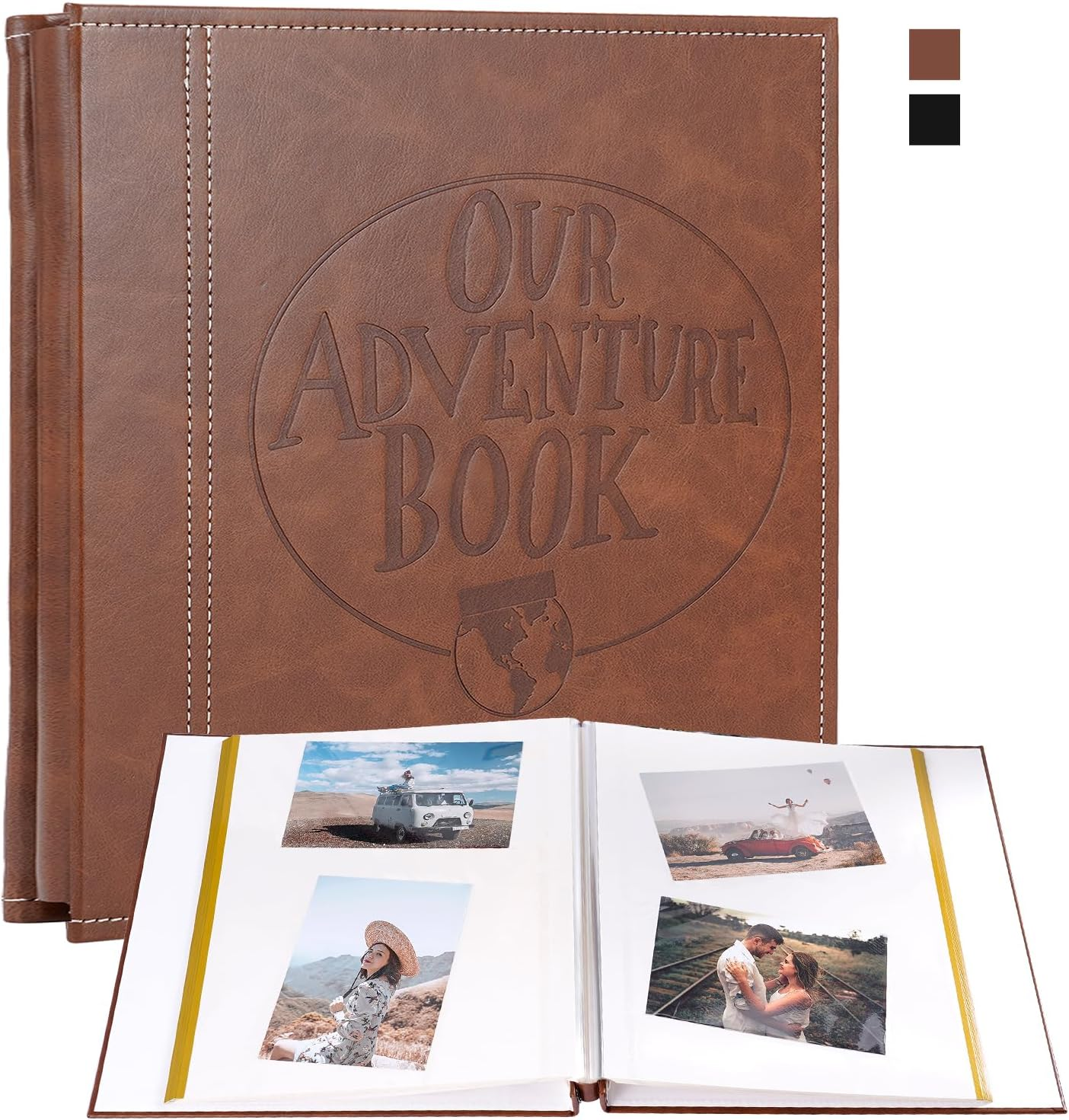 Self Adhesive Large Photo Albums 40 Pages, Our Adventure Book Leather Hardcover Wedding Album, Personalised Photo Scrapbook for Anniversary, Holds 3X5, 4X6, 6X8, 8X10 Photos, Brown image number 4