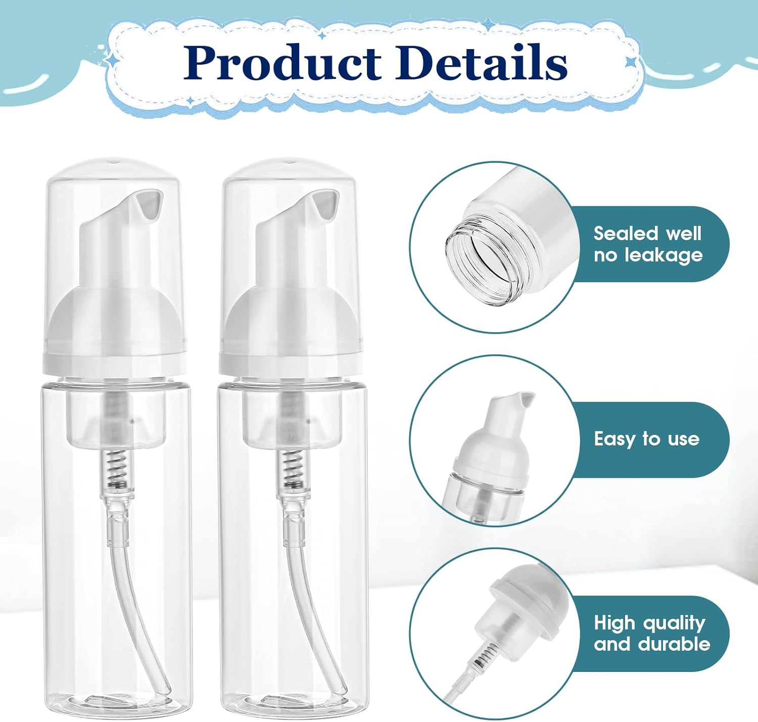 3 Pcs 2Oz Empty Travel Foaming Dispenser Soap Foam Bottle Foam Pump Bottle for Shampoo Hand Soap Lash Cleanser(Clear) image number 1