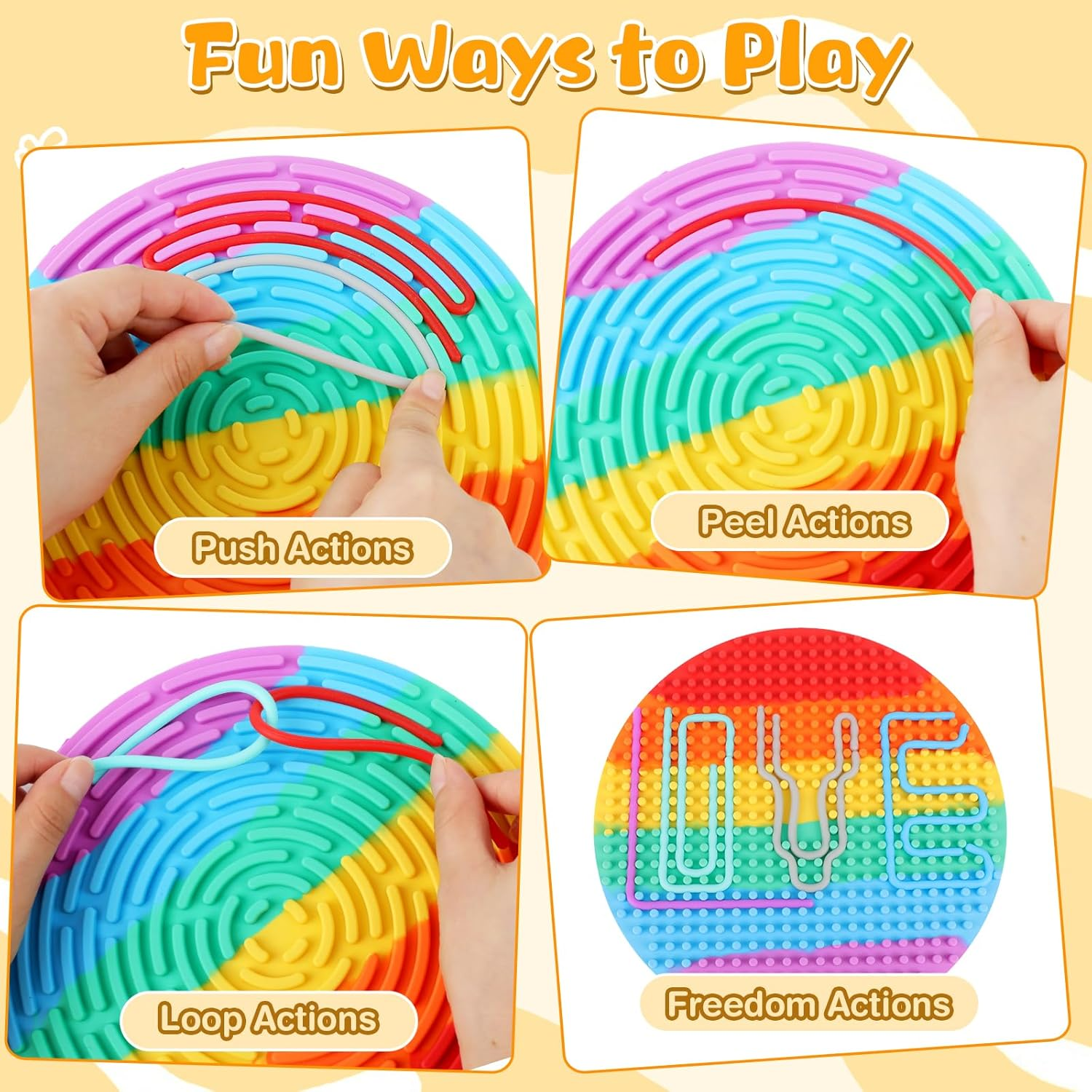 Large Size 7.9'' Push Peel Sensory Activity Board with Storage Bag Silicone Double-Sided Sensory Fidget Board Toys for Kids Adults Stress Relief Calming Anxiety Focus Travel Essentials - Round - Large Size 7.9" image number 1