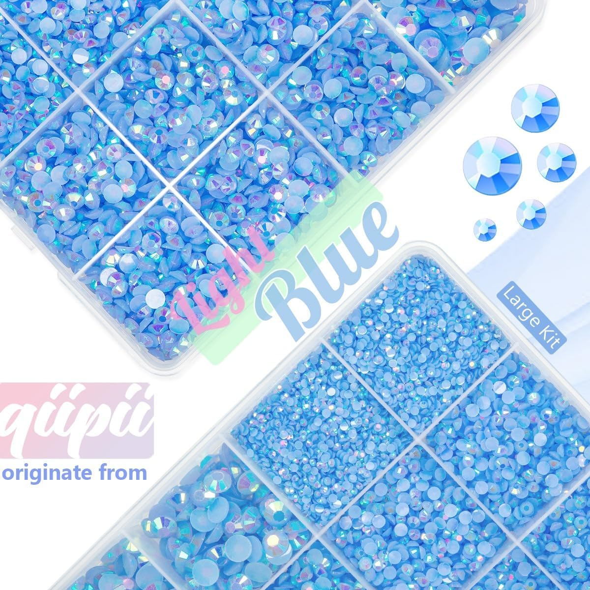 Qiipii Light Blue AB Resin Rhinestones W B7000 Jewelry Glue for Bedazzling Crafting 2Mm-6Mm Flatback Jelly Stones Diamonds Gems Bedazzler Kit Charms for Nails Face Makeup Tumblers Bottles Crafts Shoes image number 4
