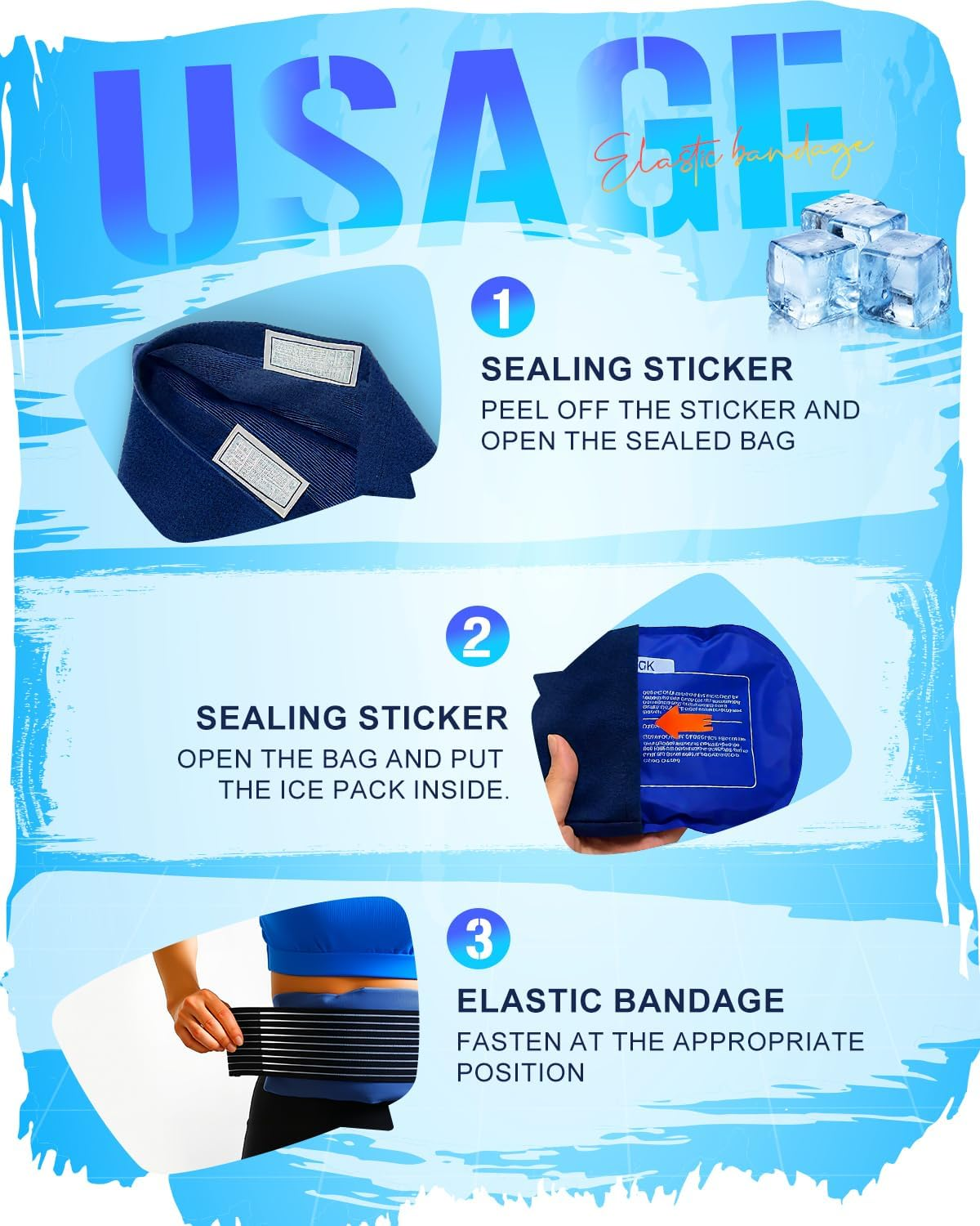 YESDEX Ice Pack for Injuries Reusable - 3 Pcs Gel Ice Packs for Hot Cold Compress with 1 Adjustable Wrap, Supports Recovery, Joint and Muscle Pain Relief &ndash; Knees, Back, Ankle, Shoulders, Arms and Legs image number 1