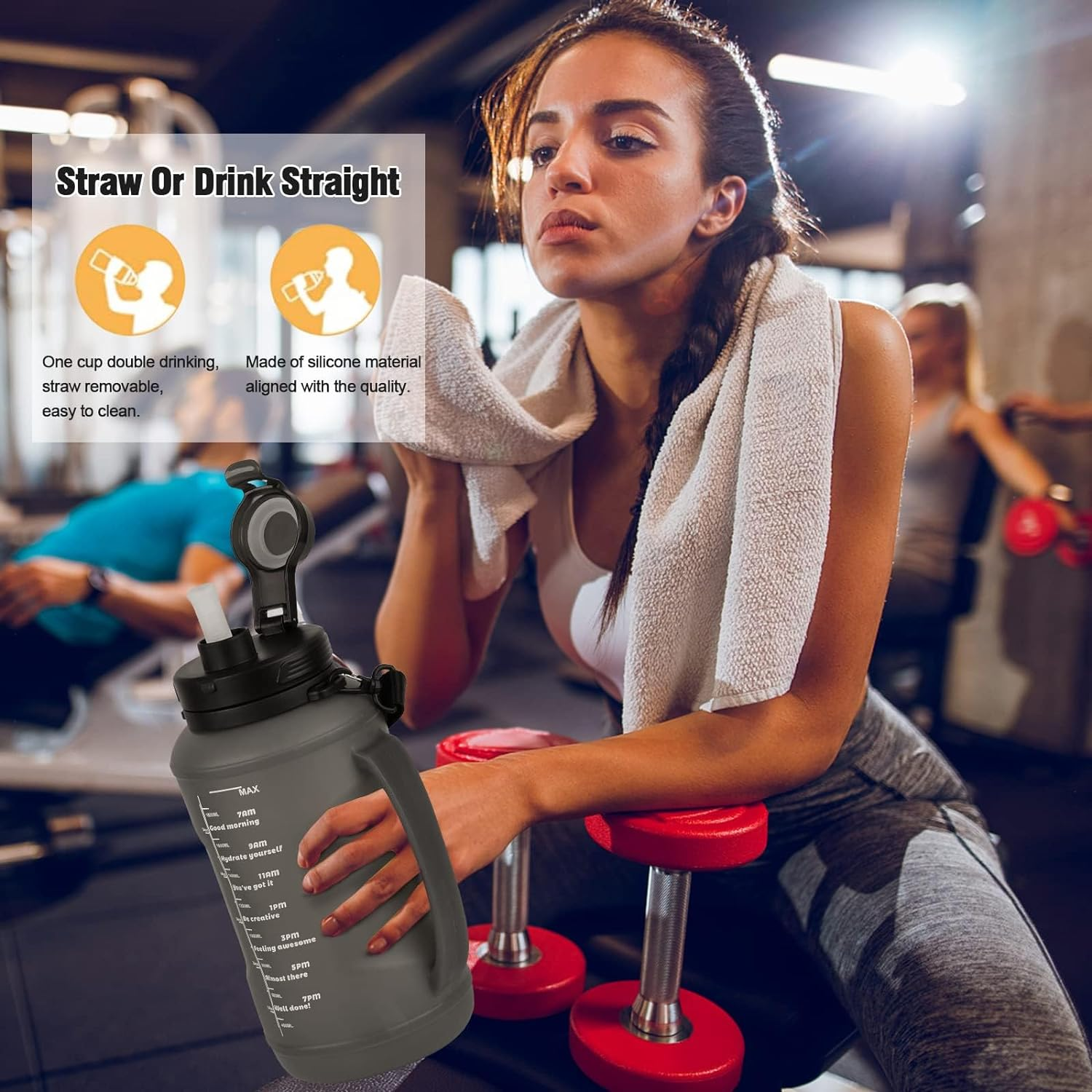 Collapsible Water Bottles, 2L Reusable Collapsible Water Bottle for Travel Leakproof, BPA Free Foldable Silicone Water Bottles with Straw for Traveling Sport Gym Camping Hiking (Black) image number 5