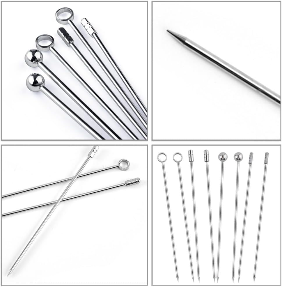 Afzoryxn 16 Pieces Stainless Steel Cocktail Picks Set,Cocktail Picks for Drinks,Stainless Steel Martini Skewers Olive Drink Picks Set for Olives, Fruit Garnish, Home, Bar image number 4
